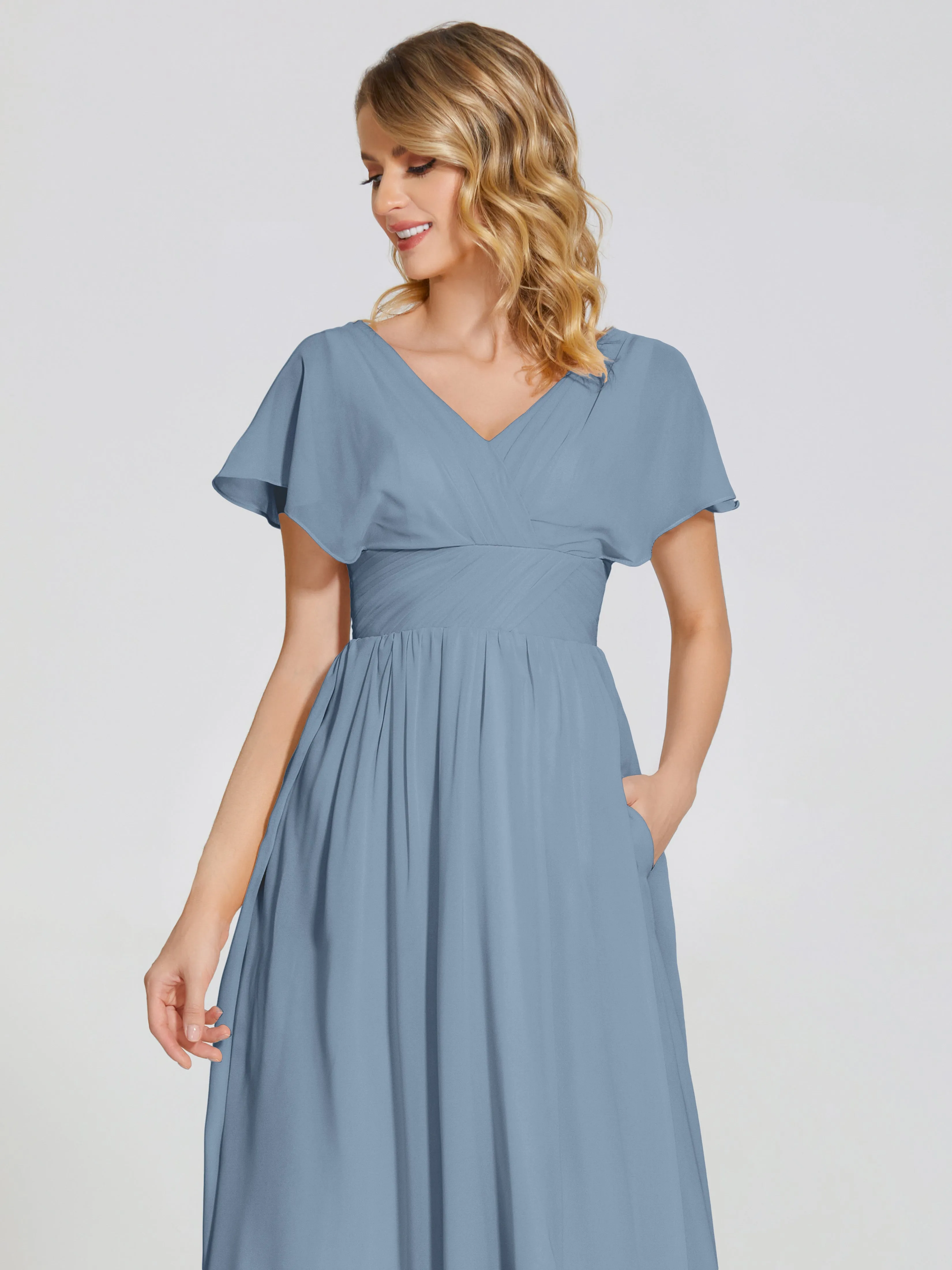 Malia Flowy Cap Sleeves Bridesmaid Dresses With Pockets