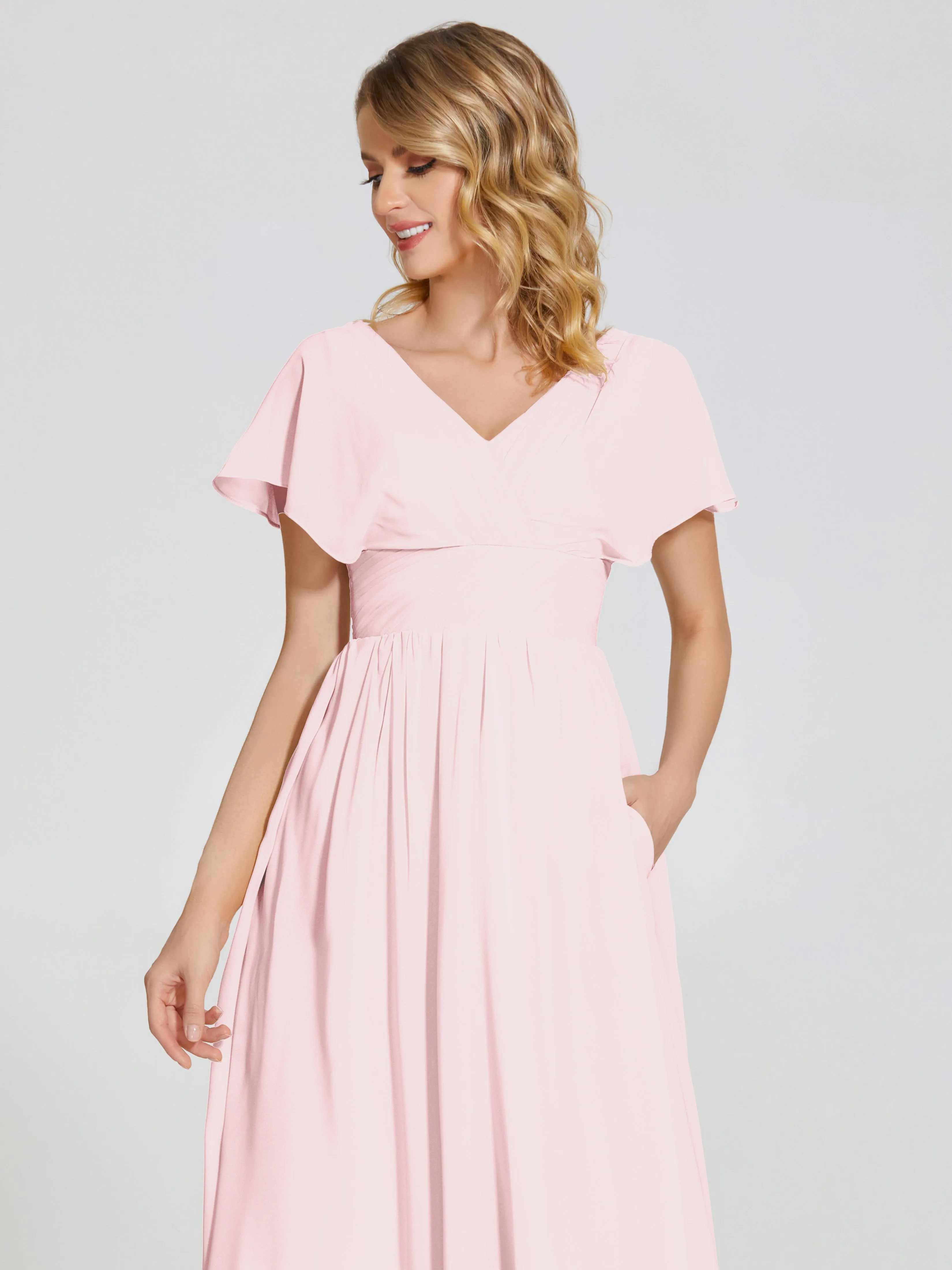 Malia Flowy Cap Sleeves Bridesmaid Dresses With Pockets