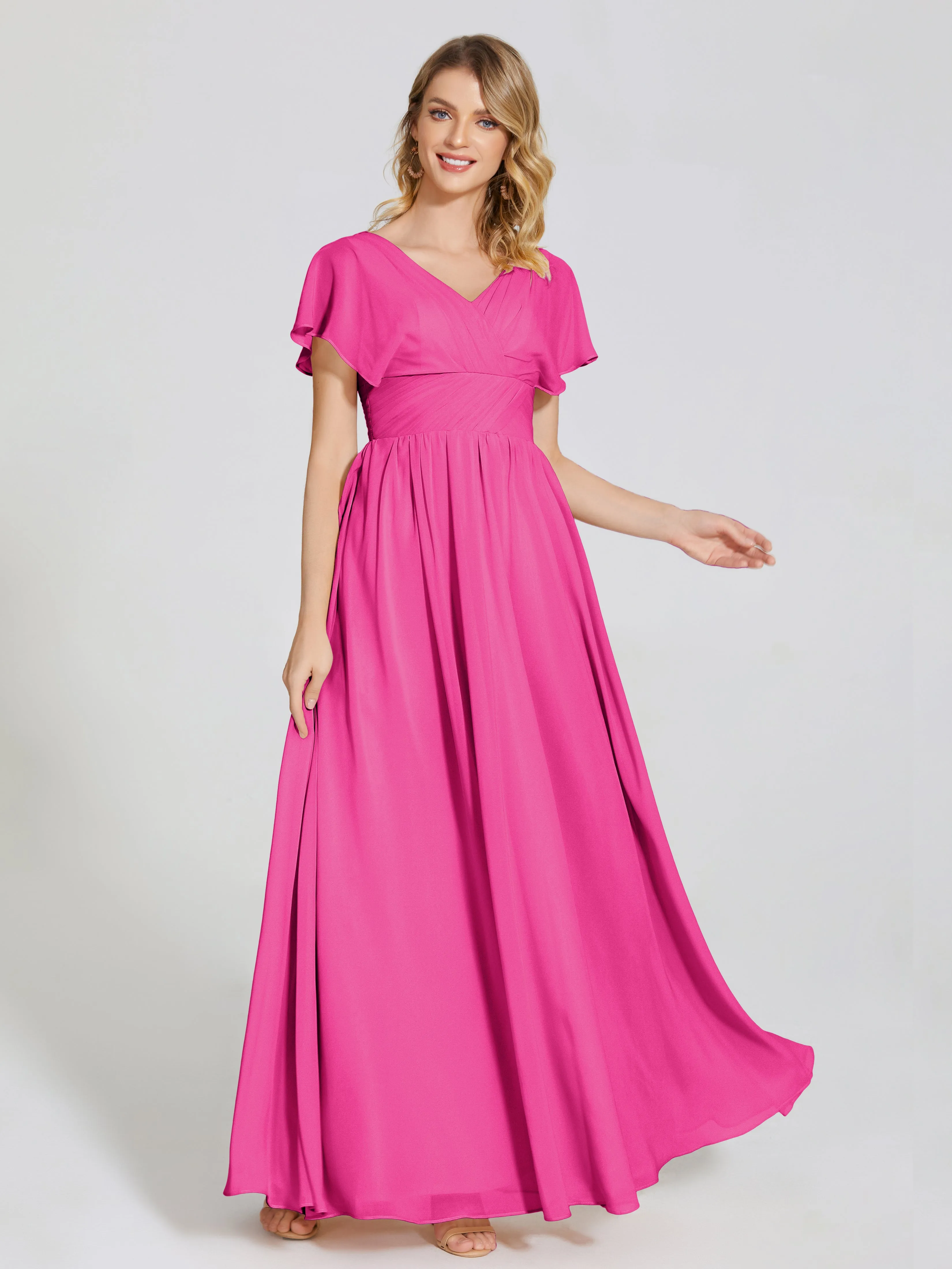 Malia Flowy Cap Sleeves Bridesmaid Dresses With Pockets