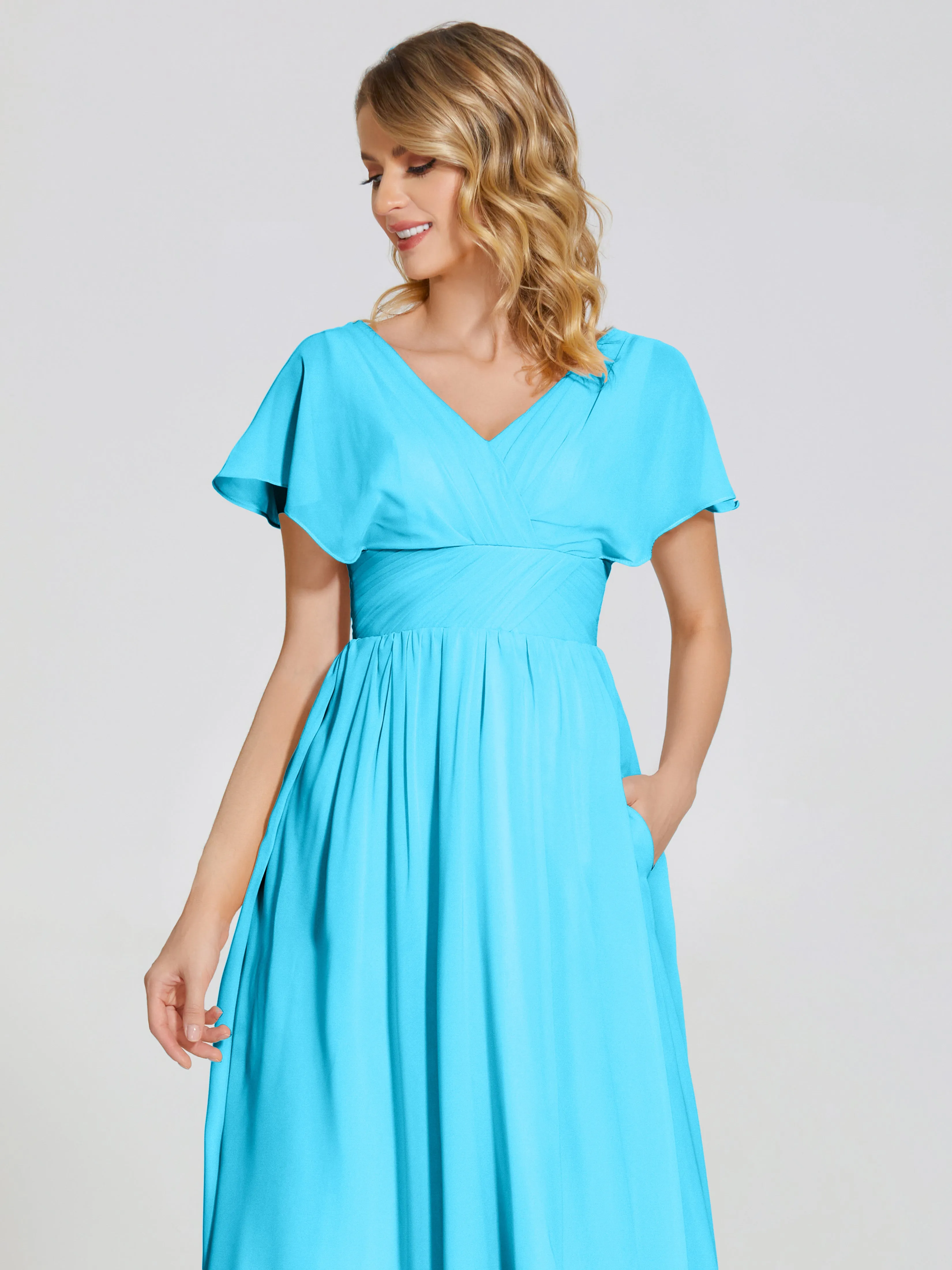 Malia Flowy Cap Sleeves Bridesmaid Dresses With Pockets