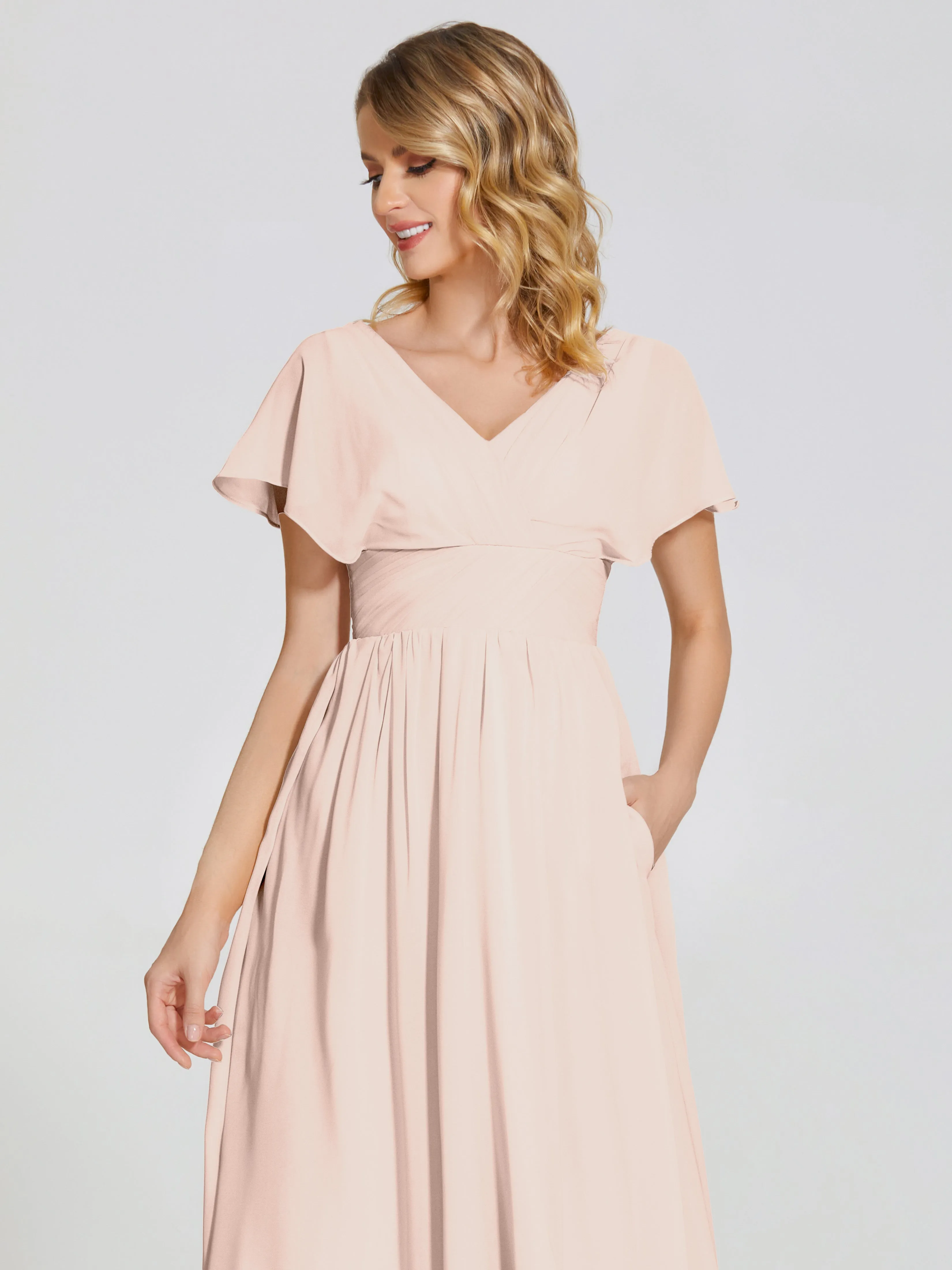 Malia Flowy Cap Sleeves Bridesmaid Dresses With Pockets