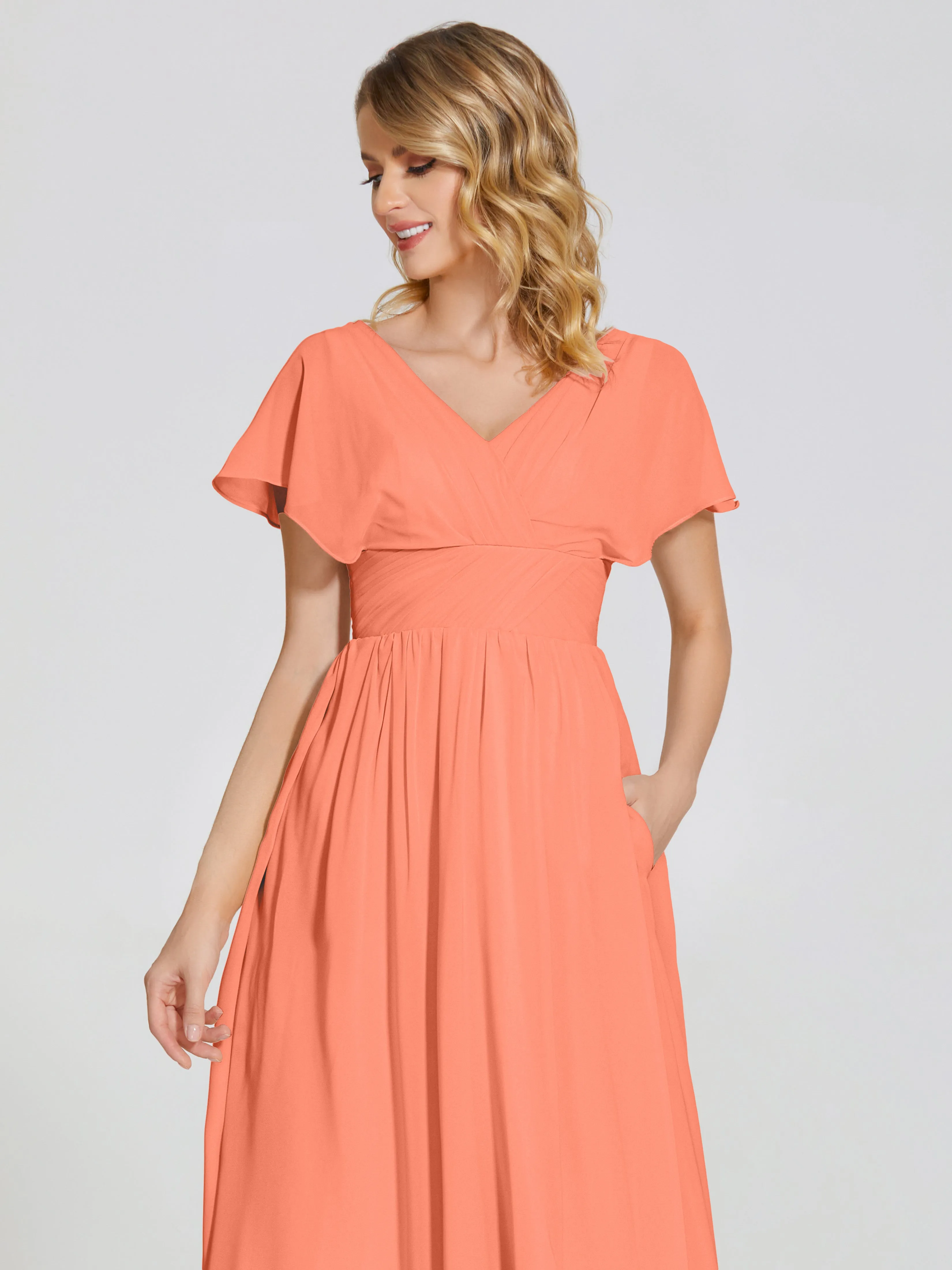 Malia Flowy Cap Sleeves Bridesmaid Dresses With Pockets