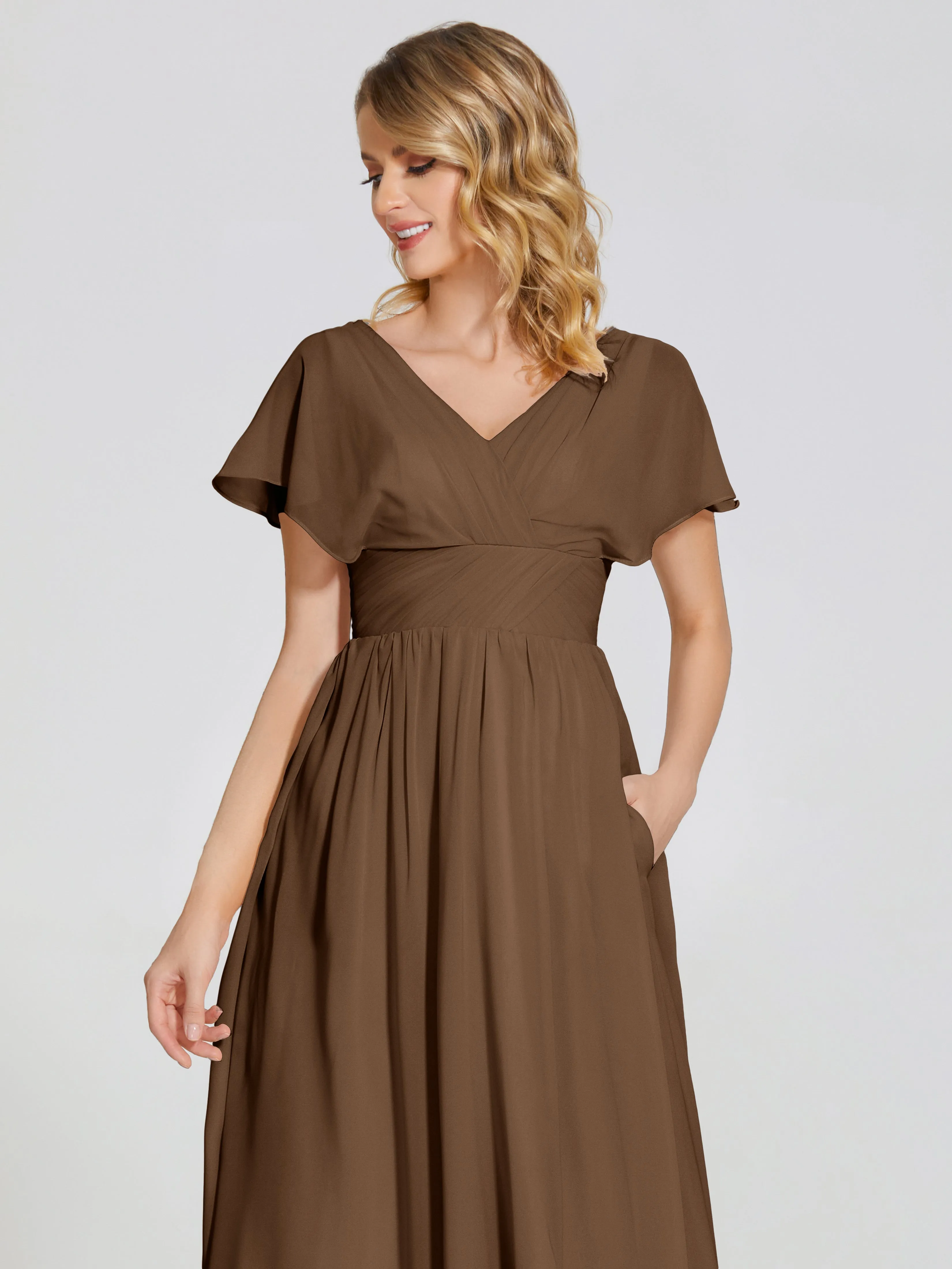 Malia Flowy Cap Sleeves Bridesmaid Dresses With Pockets