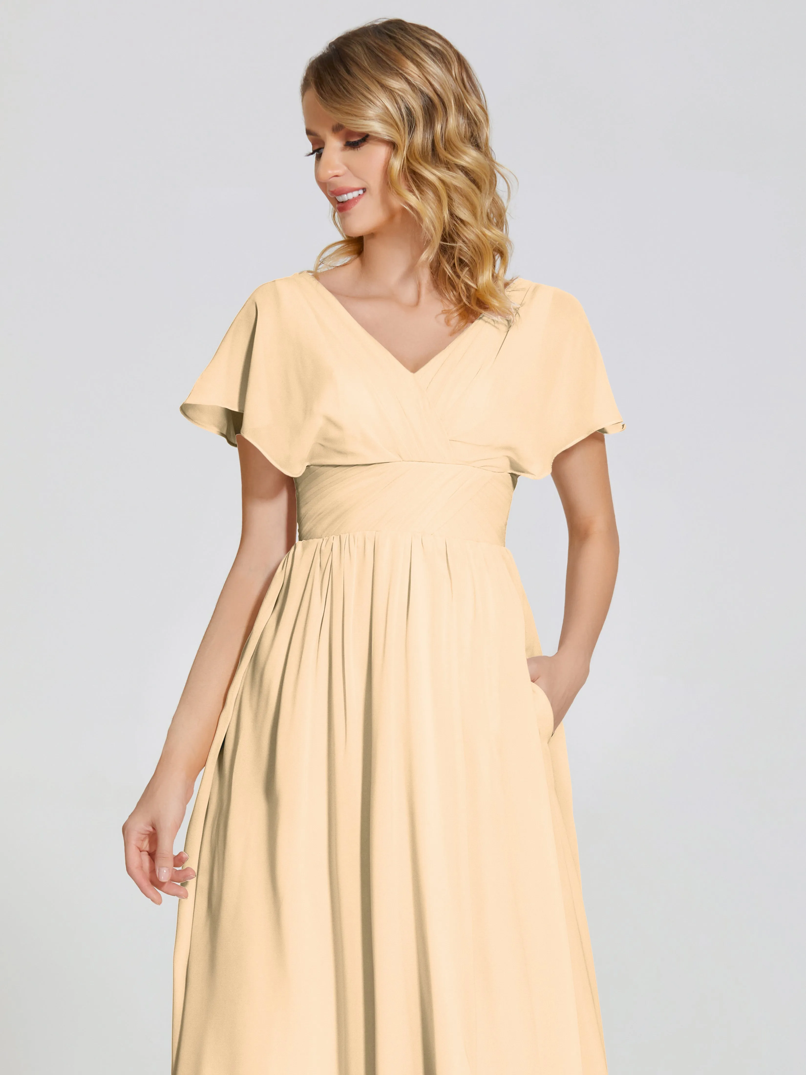 Malia Flowy Cap Sleeves Bridesmaid Dresses With Pockets