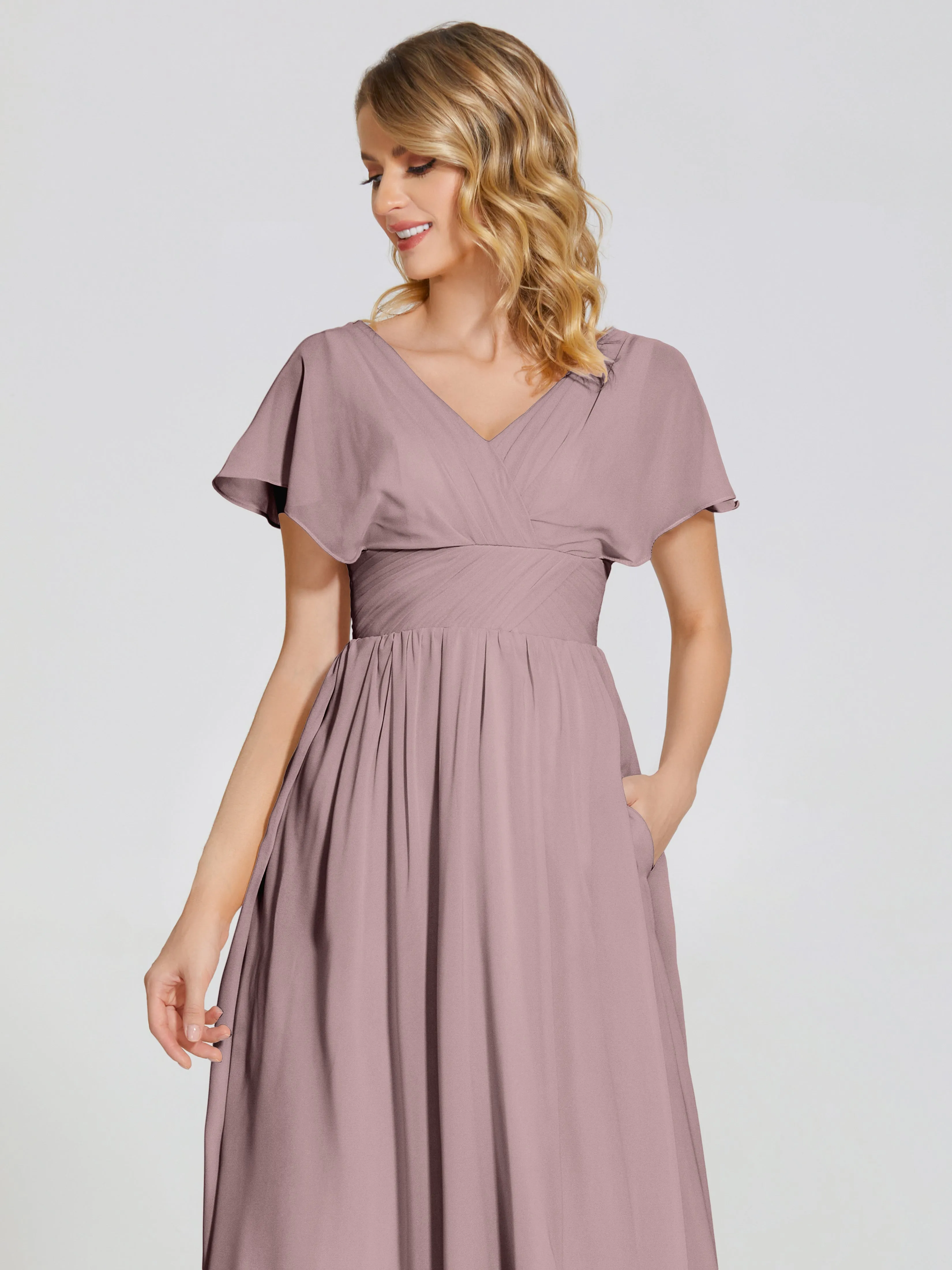 Malia Flowy Cap Sleeves Bridesmaid Dresses With Pockets