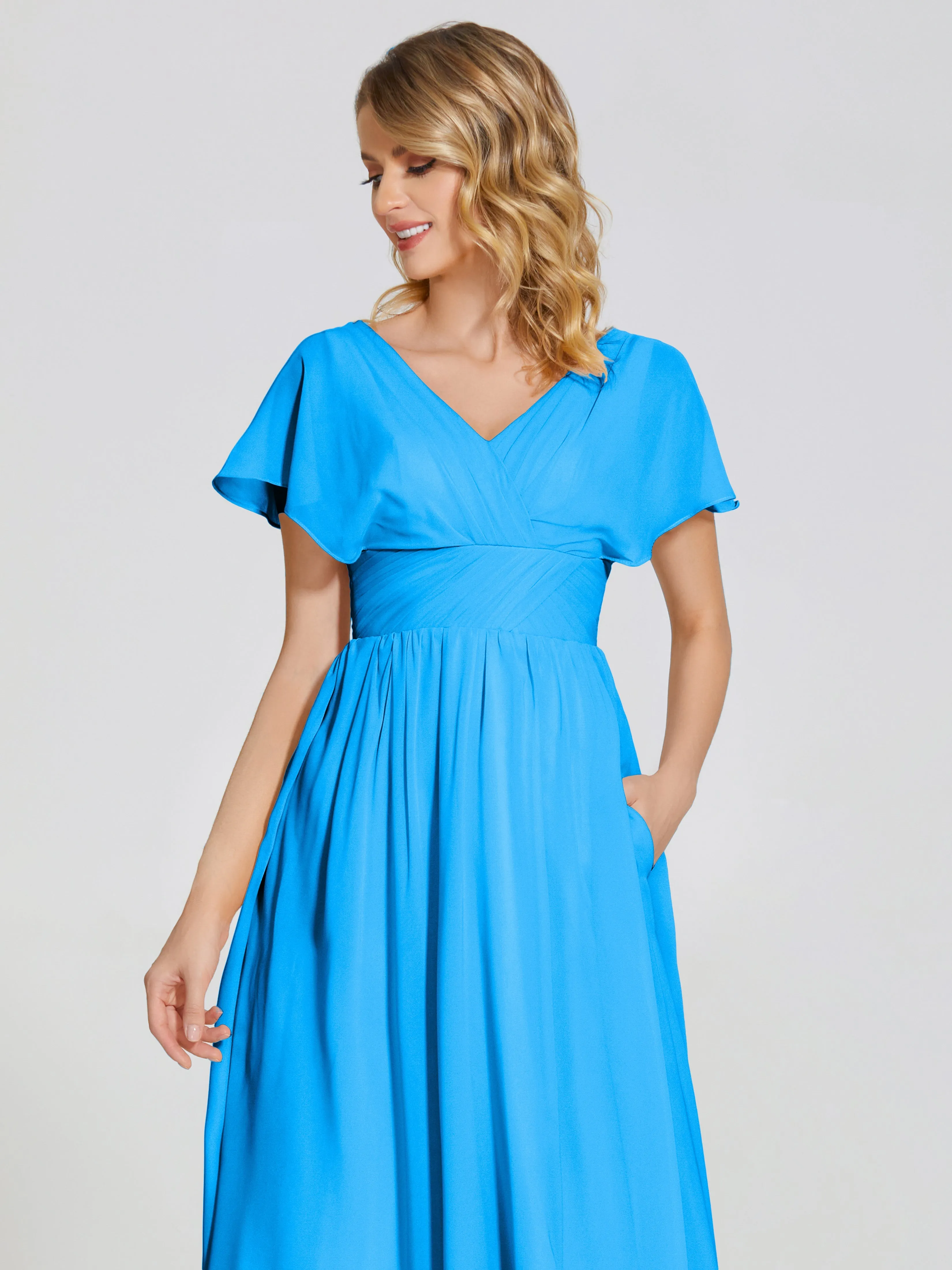 Malia Flowy Cap Sleeves Bridesmaid Dresses With Pockets