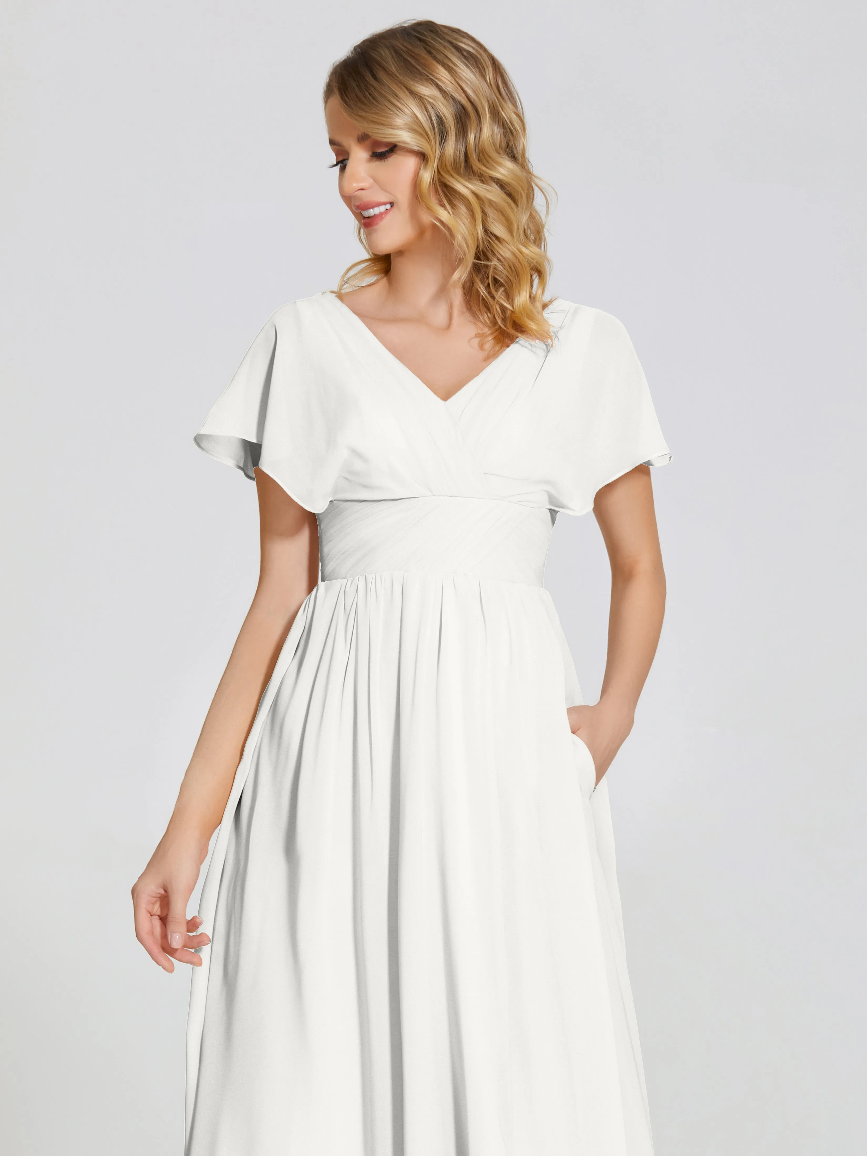 Malia Flowy Cap Sleeves Bridesmaid Dresses With Pockets