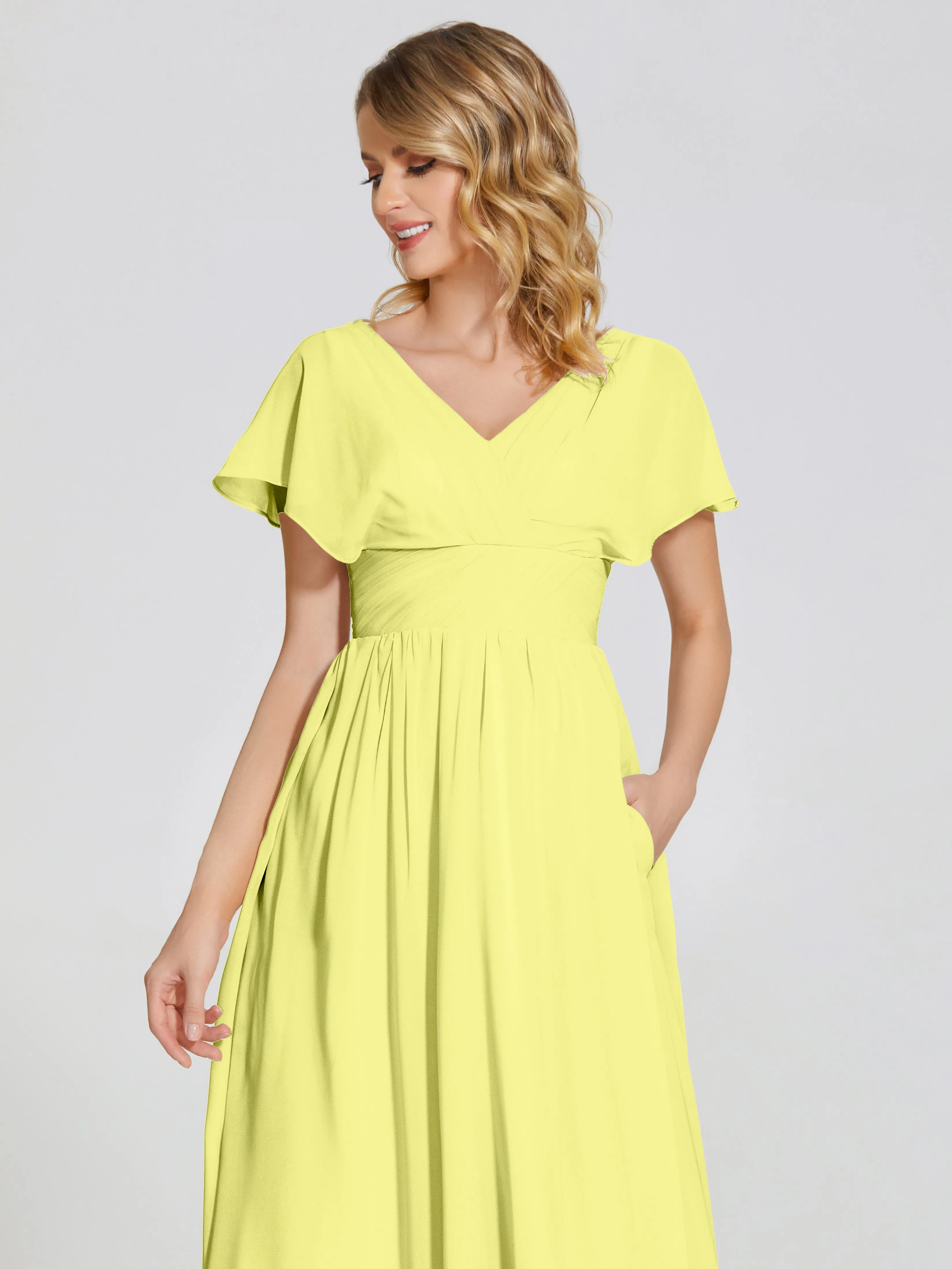 Malia Flowy Cap Sleeves Bridesmaid Dresses With Pockets