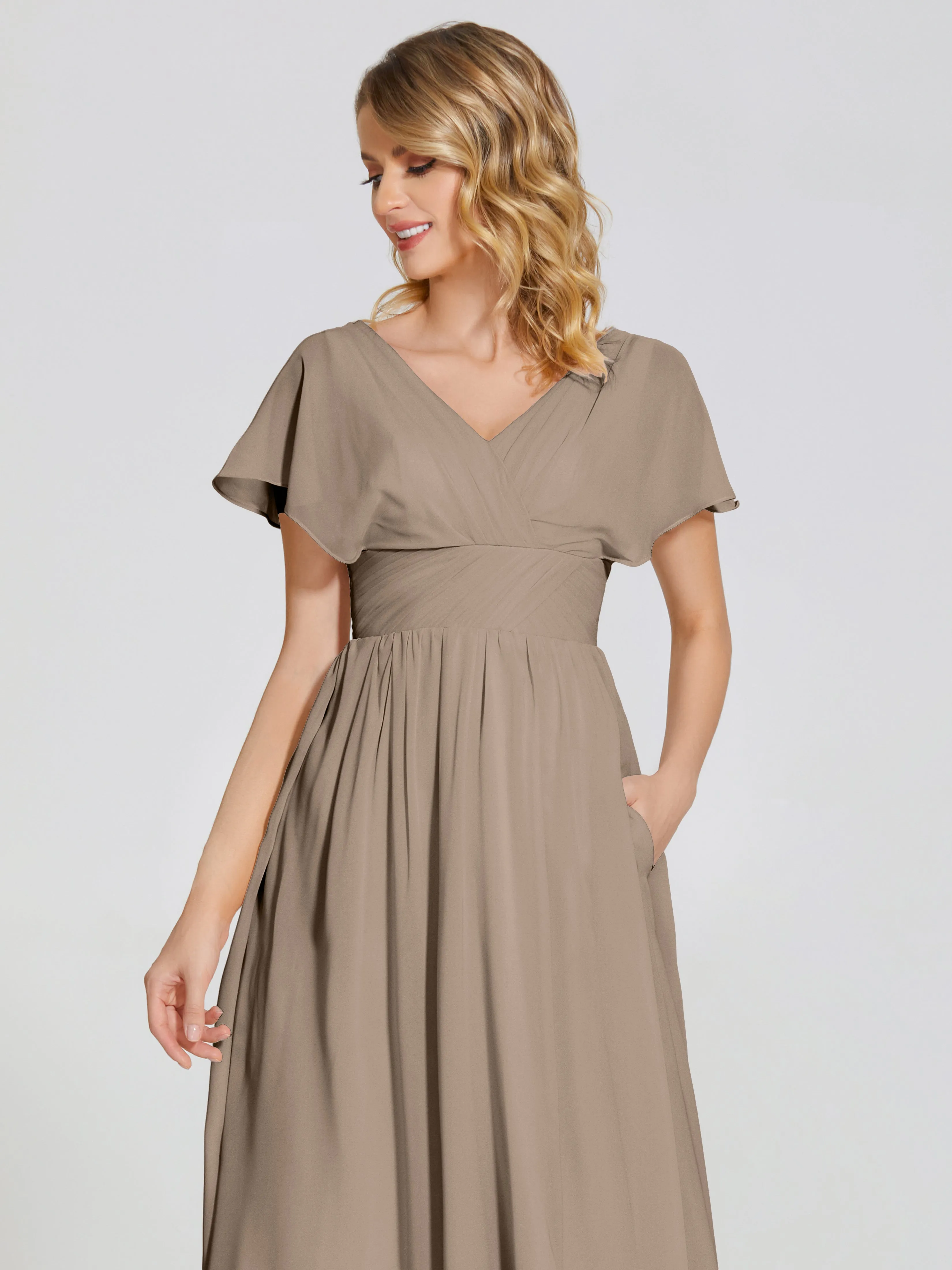 Malia Flowy Cap Sleeves Bridesmaid Dresses With Pockets