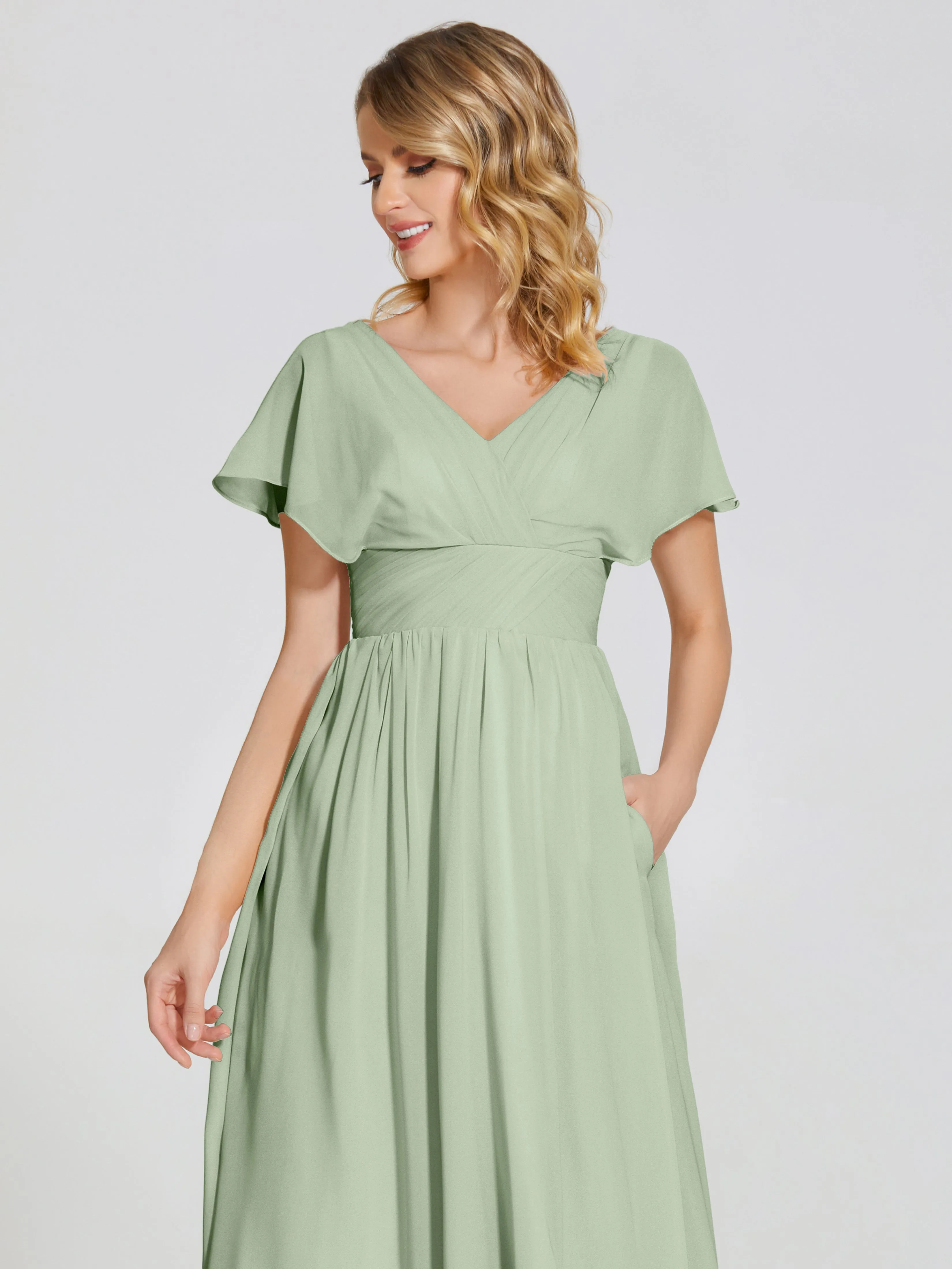 Malia Flowy Cap Sleeves Bridesmaid Dresses With Pockets