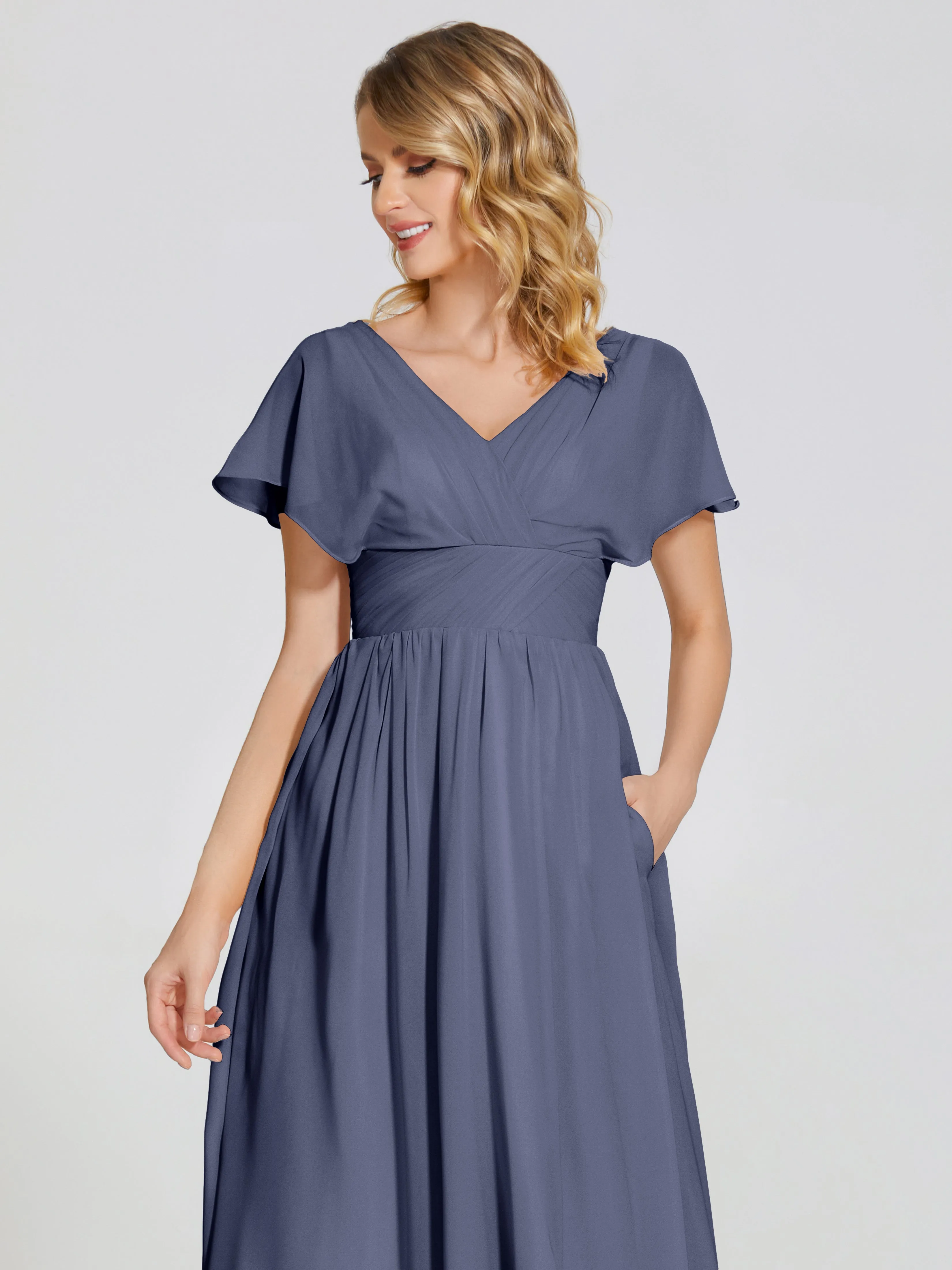 Malia Flowy Cap Sleeves Bridesmaid Dresses With Pockets