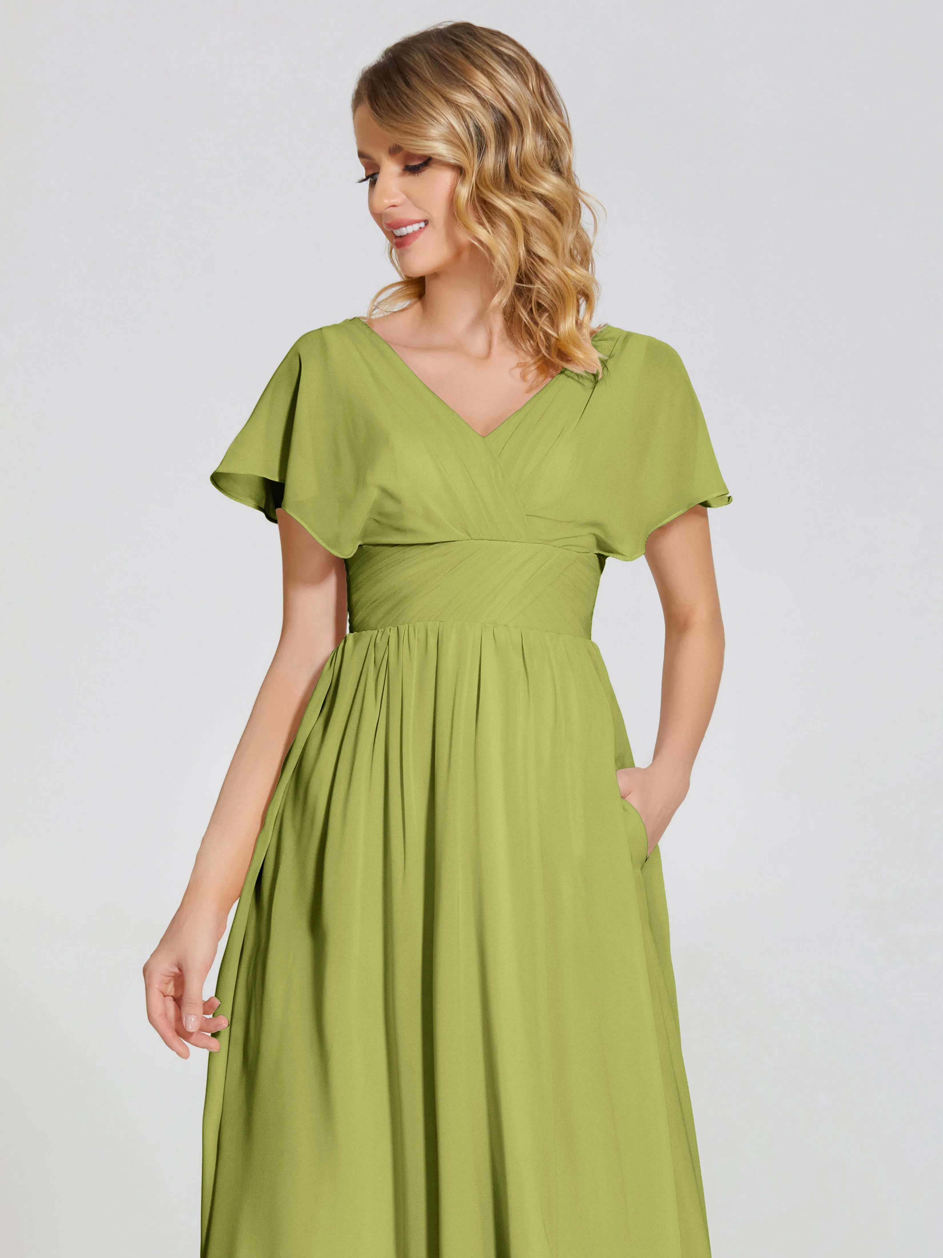 Malia Flowy Cap Sleeves Bridesmaid Dresses With Pockets