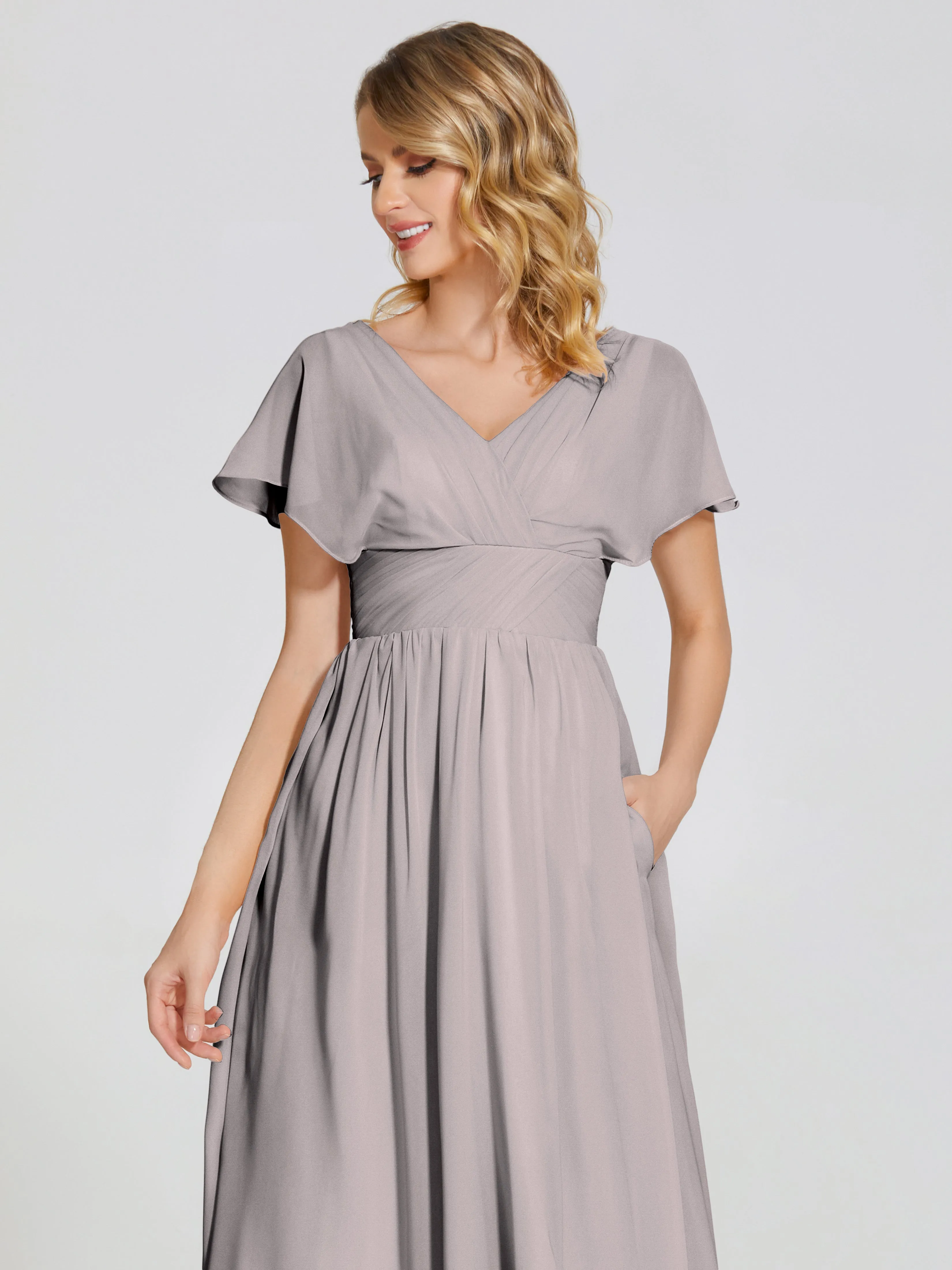 Malia Flowy Cap Sleeves Bridesmaid Dresses With Pockets