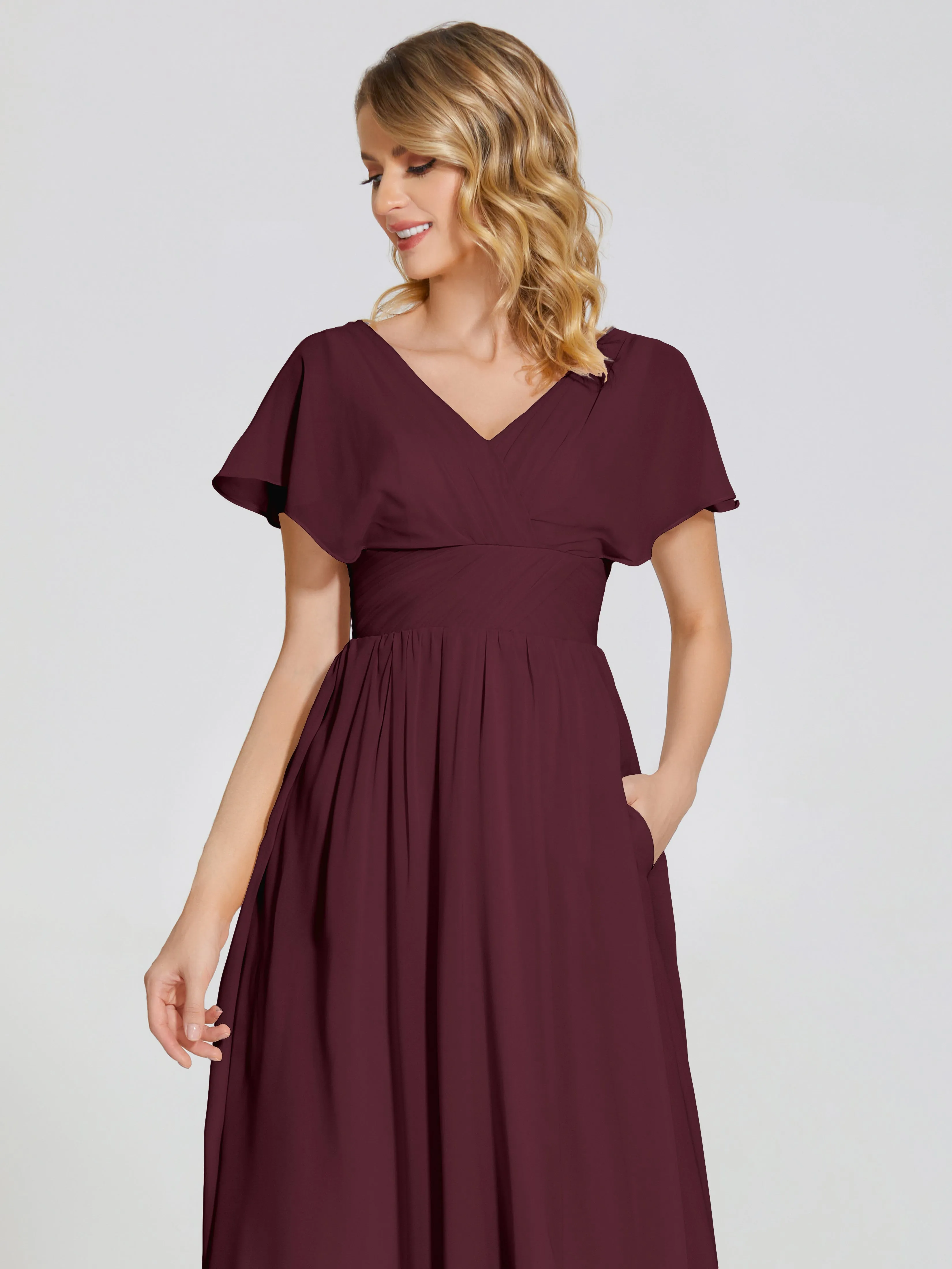 Malia Flowy Cap Sleeves Bridesmaid Dresses With Pockets