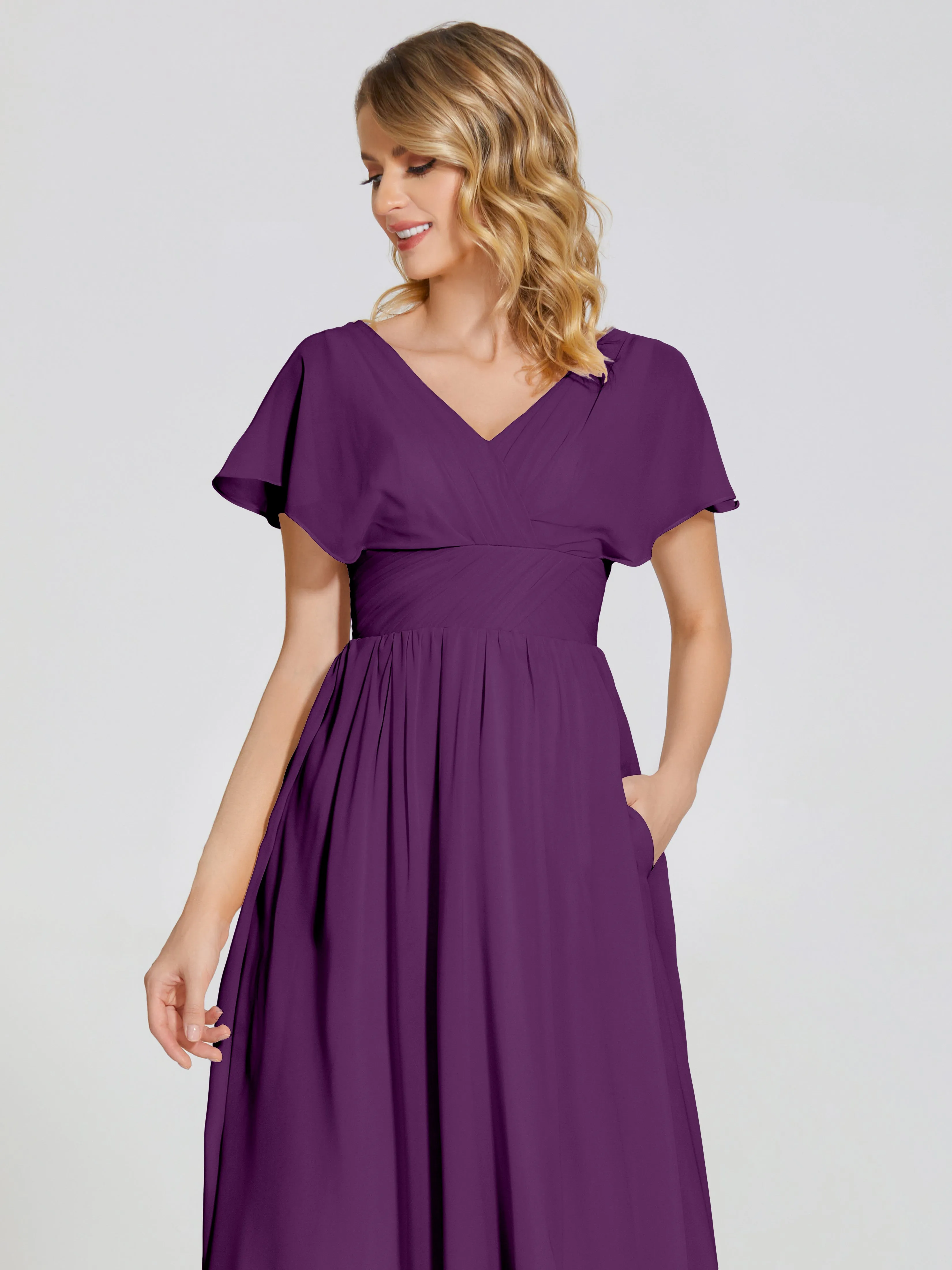 Malia Flowy Cap Sleeves Bridesmaid Dresses With Pockets