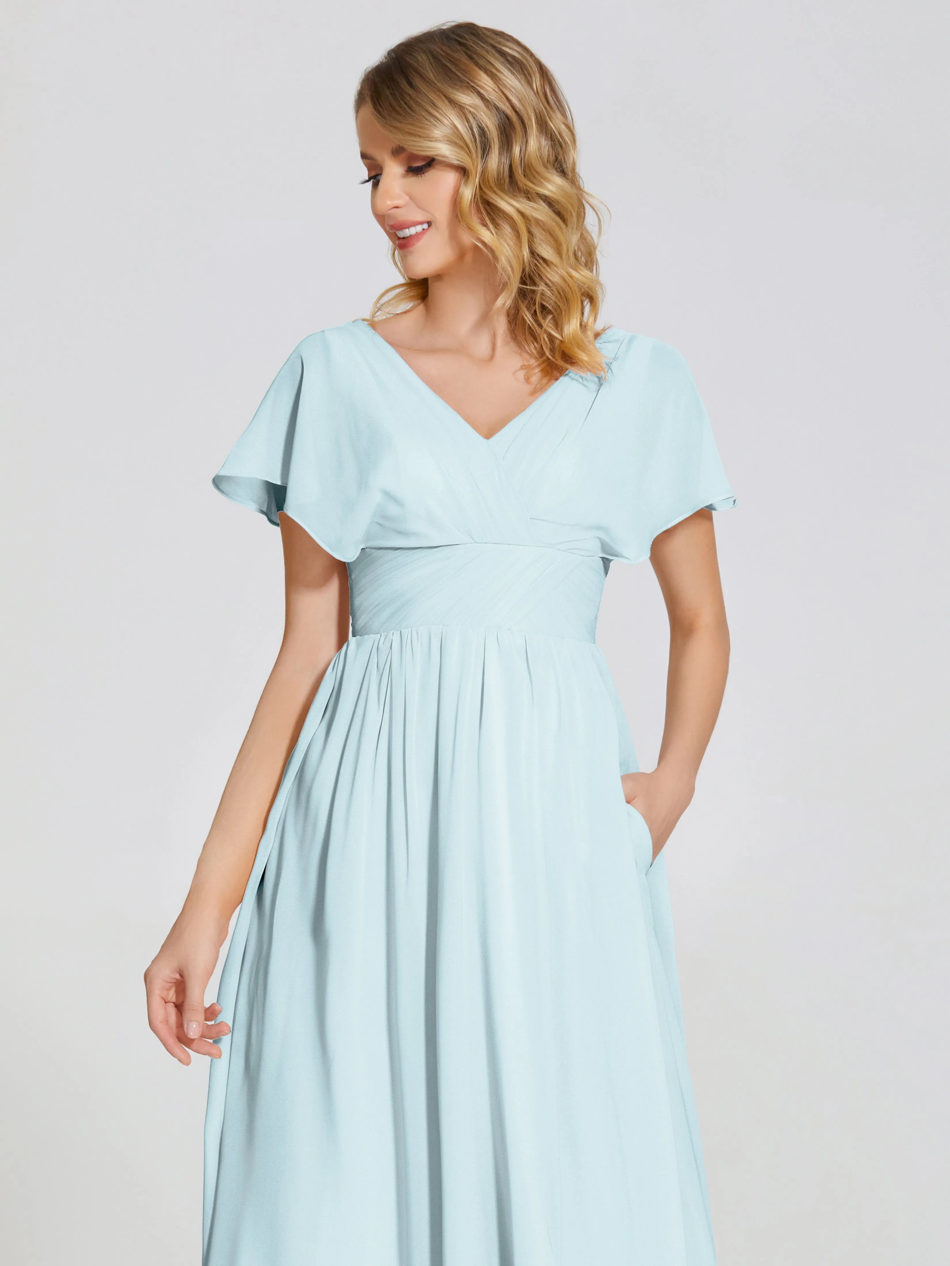 Malia Flowy Cap Sleeves Bridesmaid Dresses With Pockets