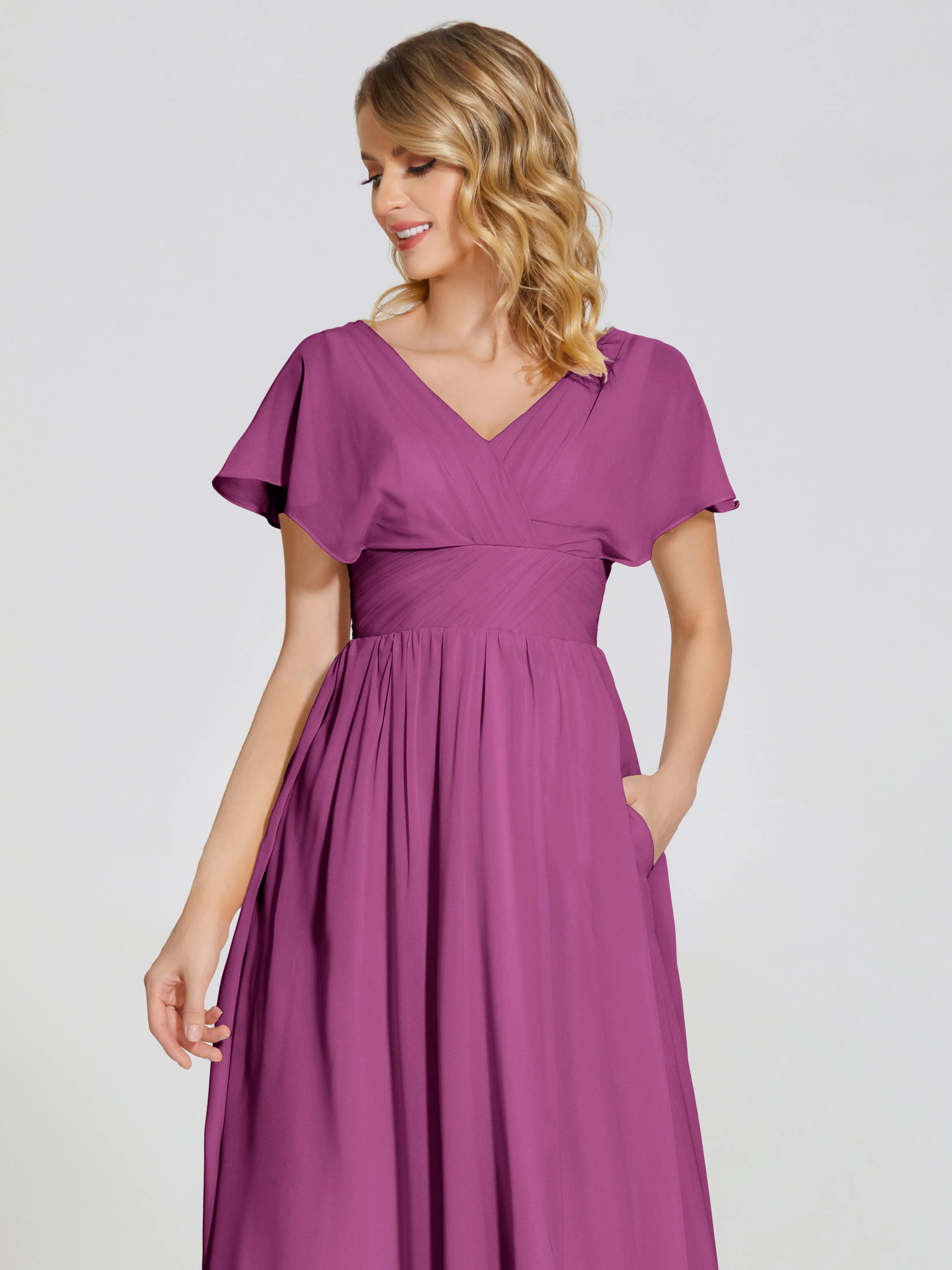 Malia Flowy Cap Sleeves Bridesmaid Dresses With Pockets