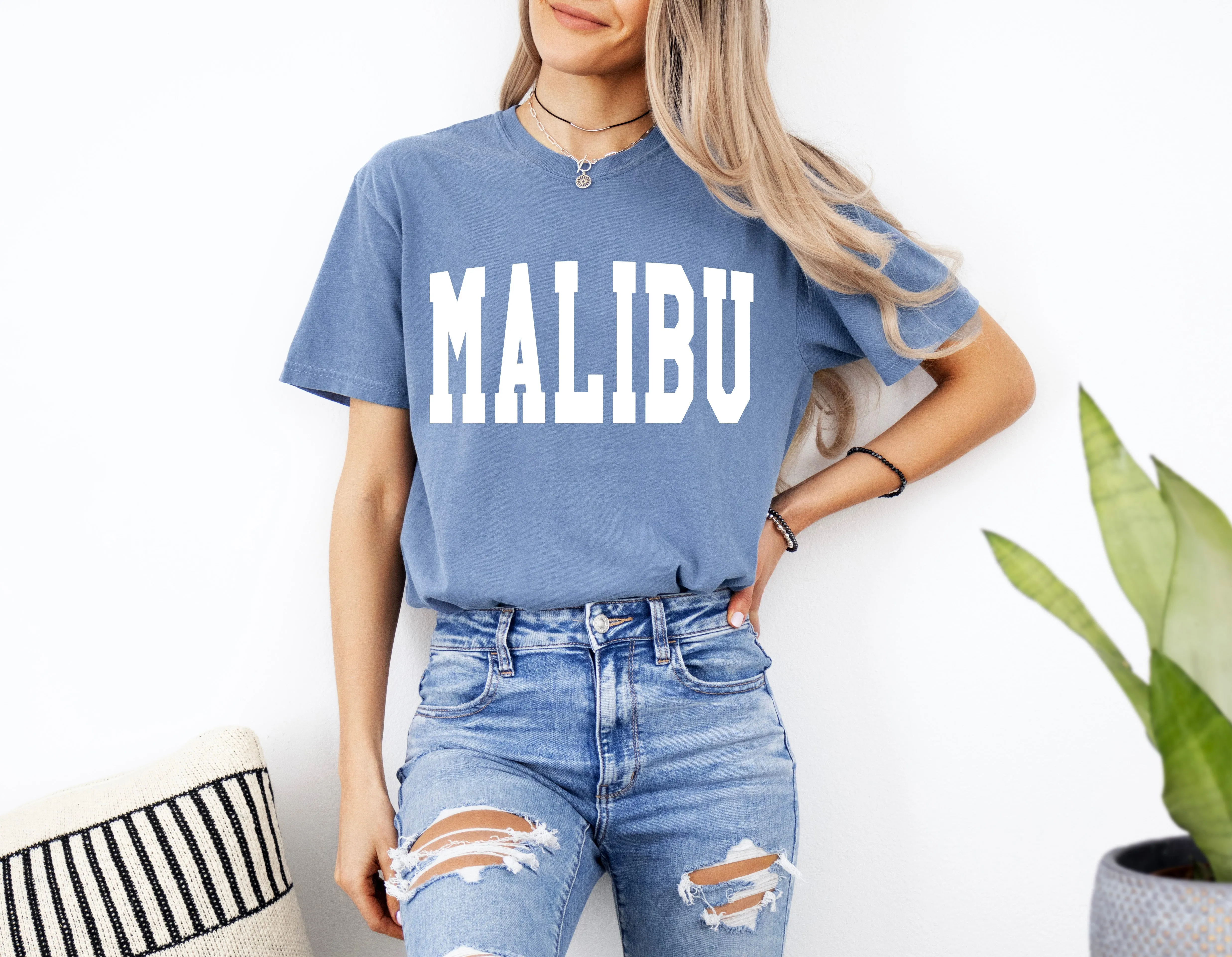 Malibu California State City Comfort Colors T Shirt (Condensed Font)