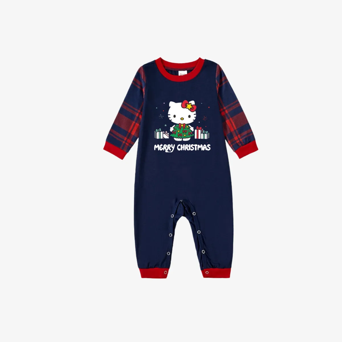 Merry Christmas Letter & Hello Kitty Pattern Blue&Red Plaid Family Pajama Sets