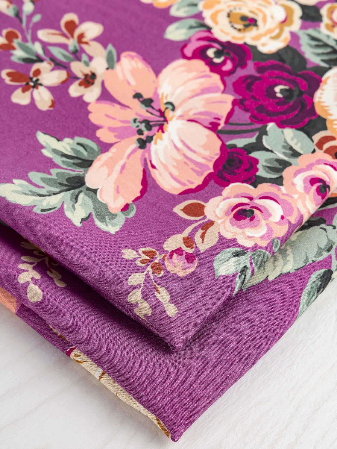 Nostalgic Peony Viscose Floral Print - Purple   Green   Cream