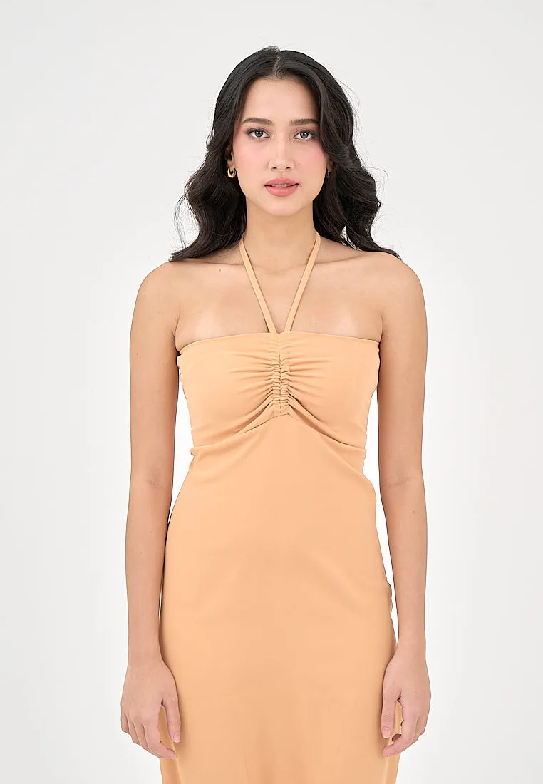 Nyrobi Pastel Orange Halter Midi Dress