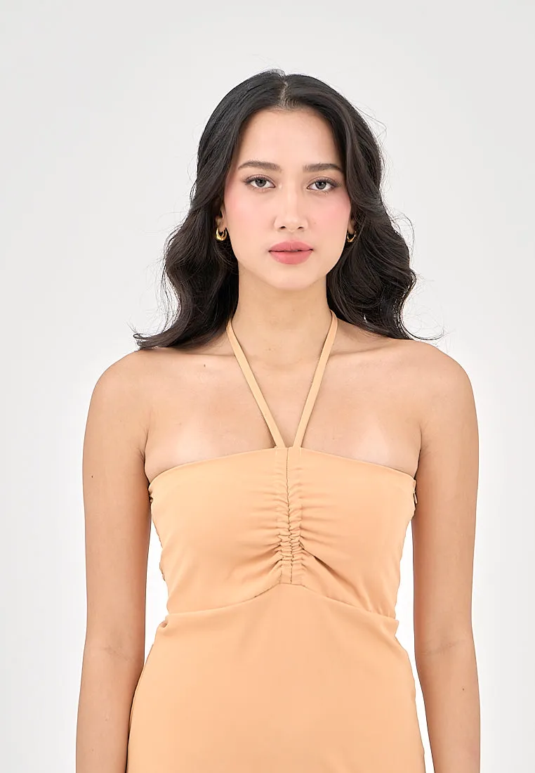 Nyrobi Pastel Orange Halter Midi Dress