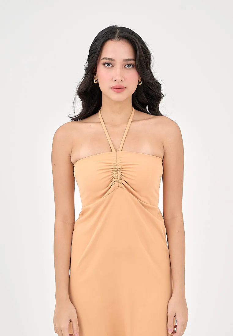 Nyrobi Pastel Orange Halter Midi Dress