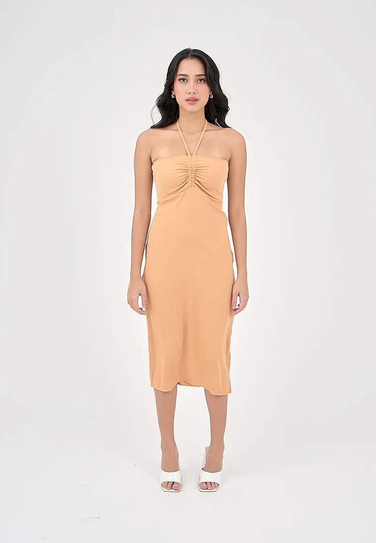 Nyrobi Pastel Orange Halter Midi Dress