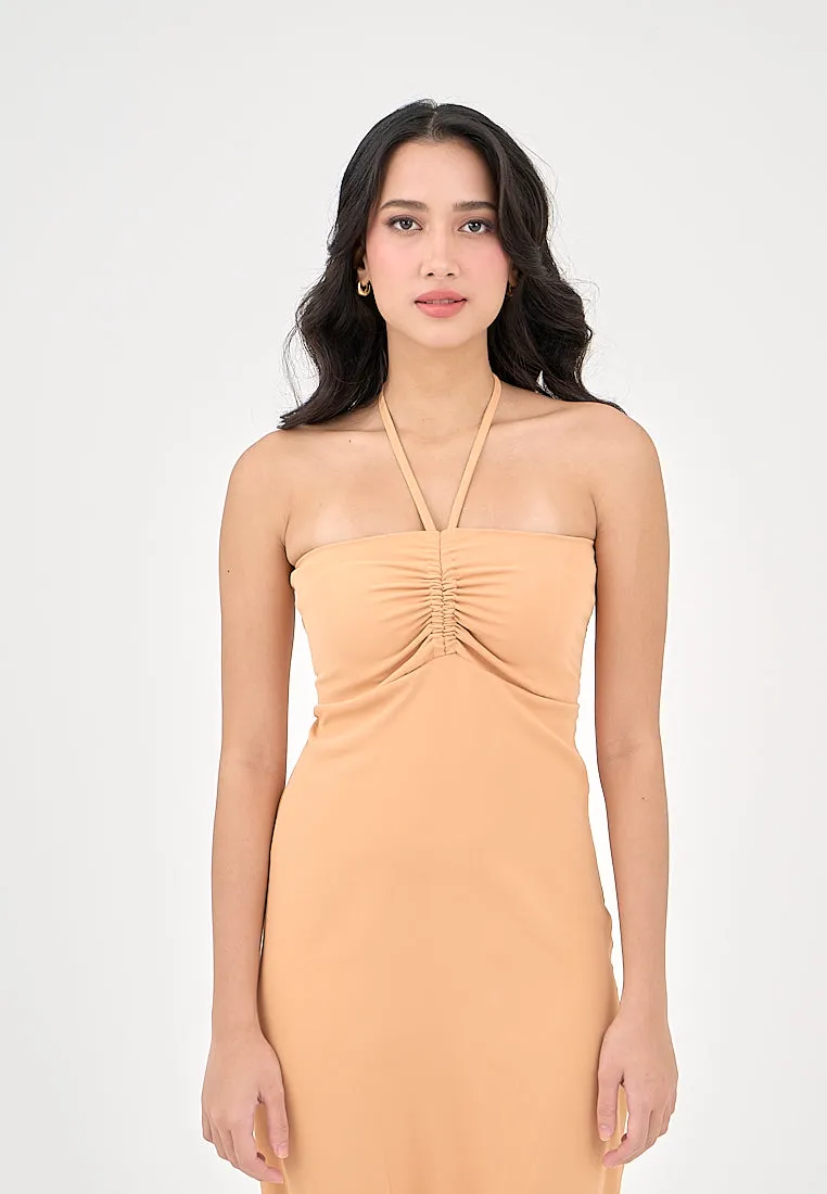 Nyrobi Pastel Orange Halter Midi Dress