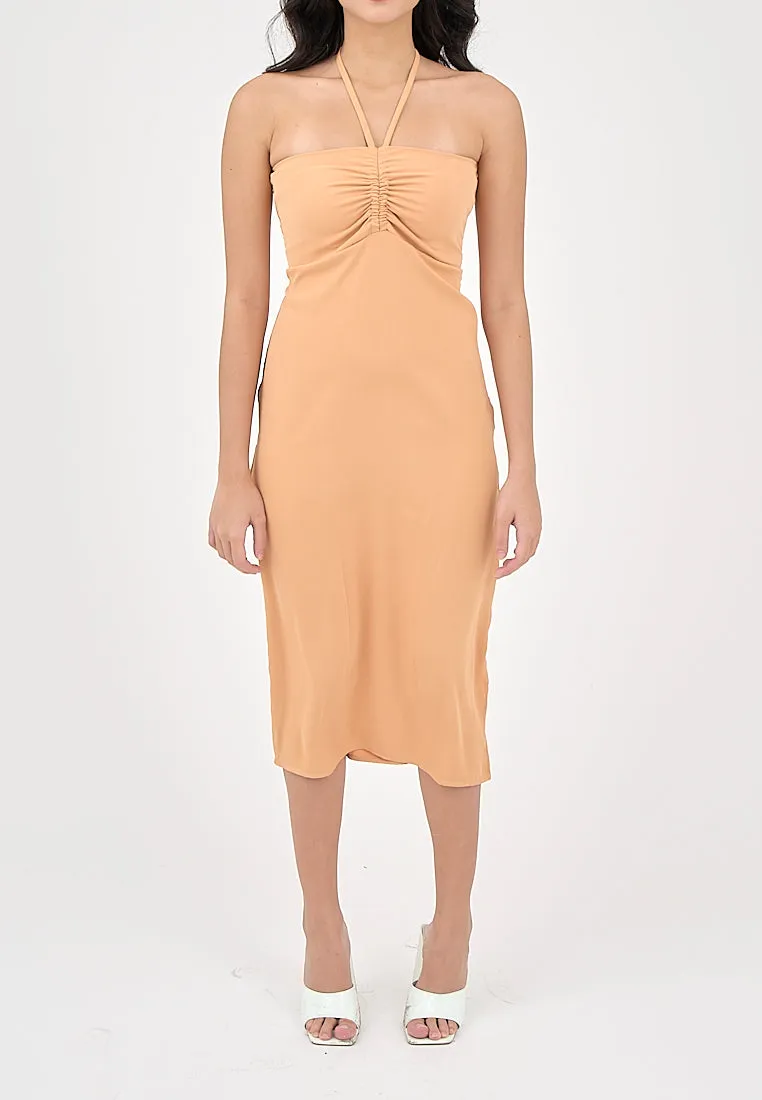 Nyrobi Pastel Orange Halter Midi Dress