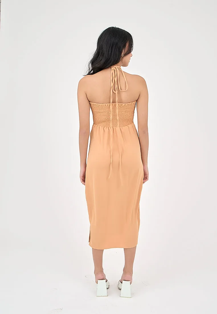 Nyrobi Pastel Orange Halter Midi Dress