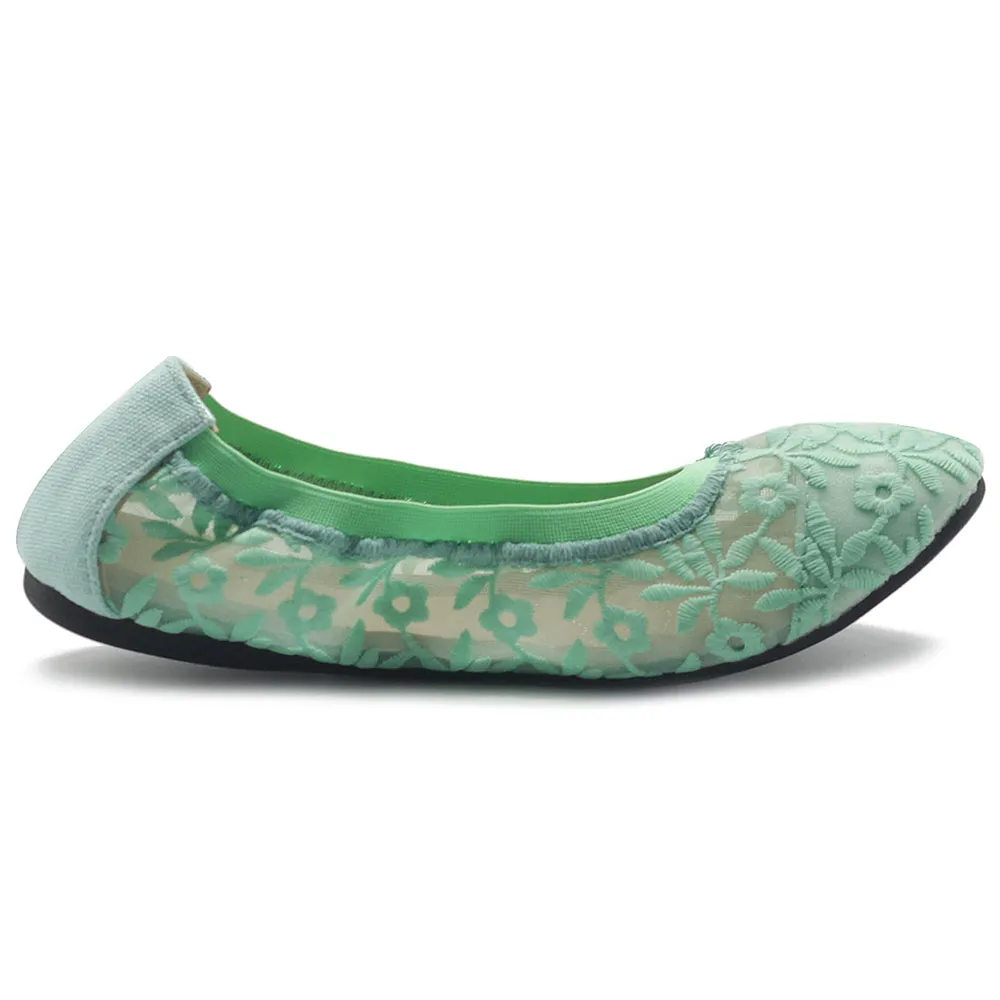 Ollio Women's Shoes Floral Embroidery Lace Slip On Comfort Light Ballet Flat