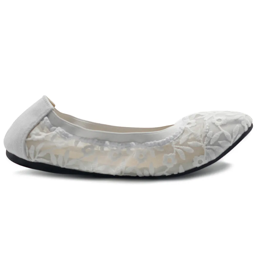 Ollio Women's Shoes Floral Embroidery Lace Slip On Comfort Light Ballet Flat