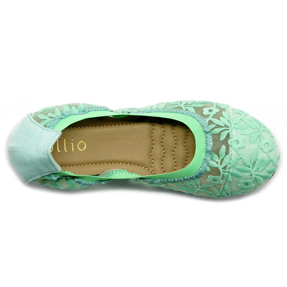 Ollio Women's Shoes Floral Embroidery Lace Slip On Comfort Light Ballet Flat