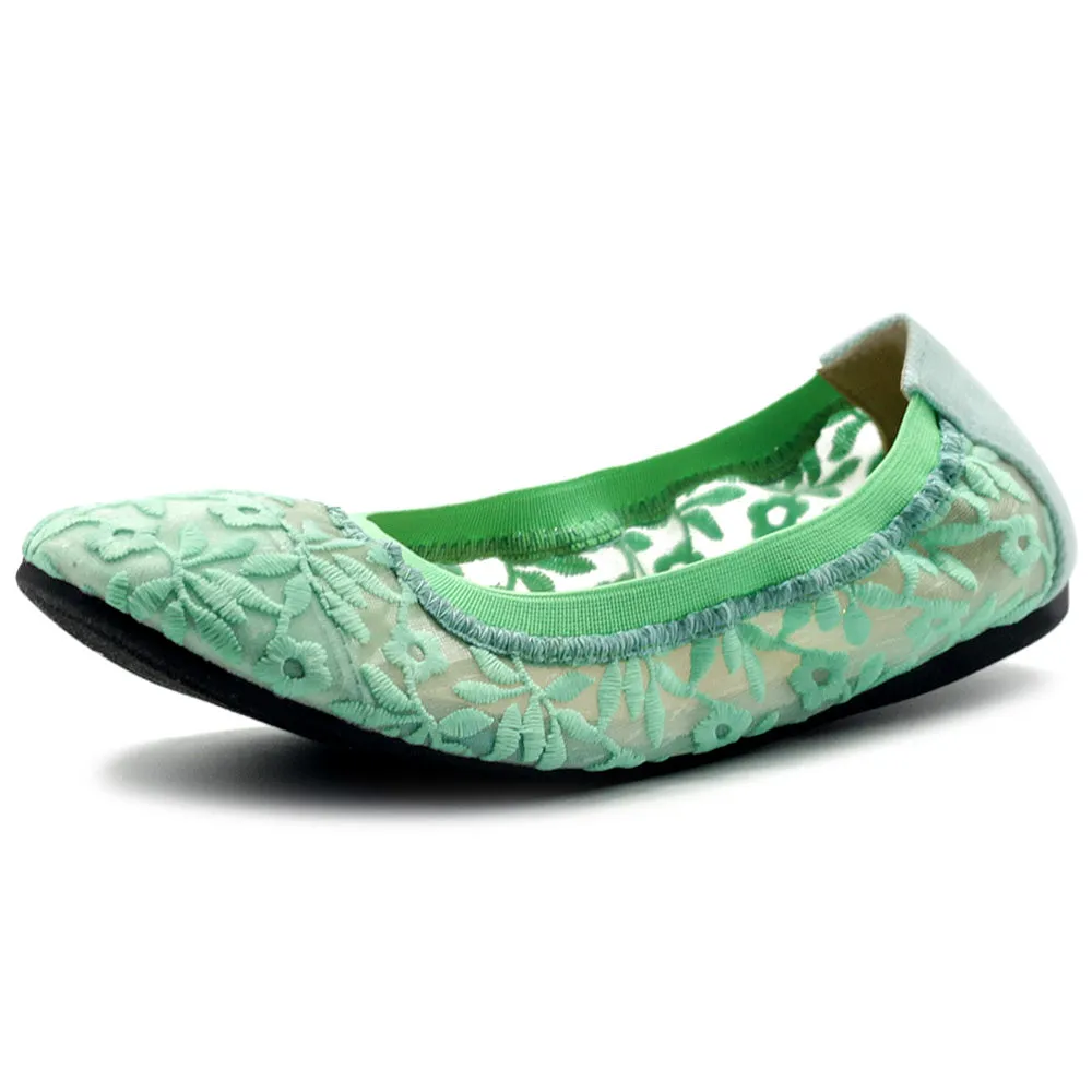 Ollio Women's Shoes Floral Embroidery Lace Slip On Comfort Light Ballet Flat