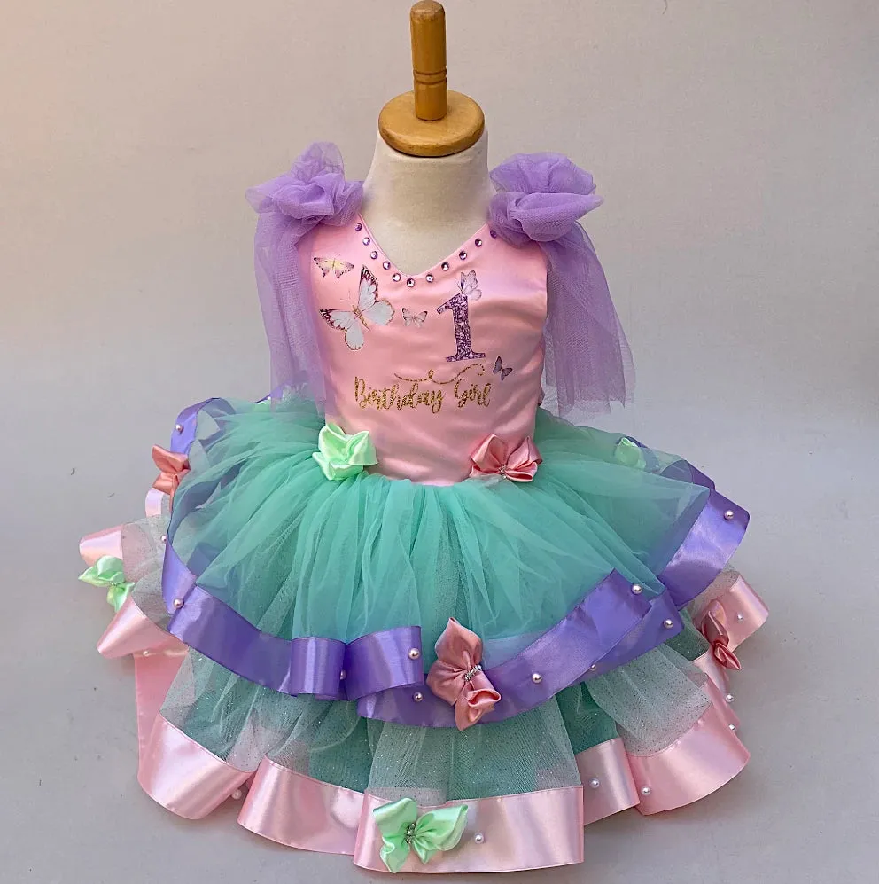 Pastel Butterfly First Birthday Dress