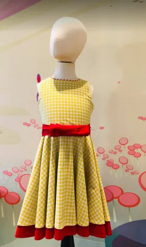 Pastel Houndstooth Dress Red Belt