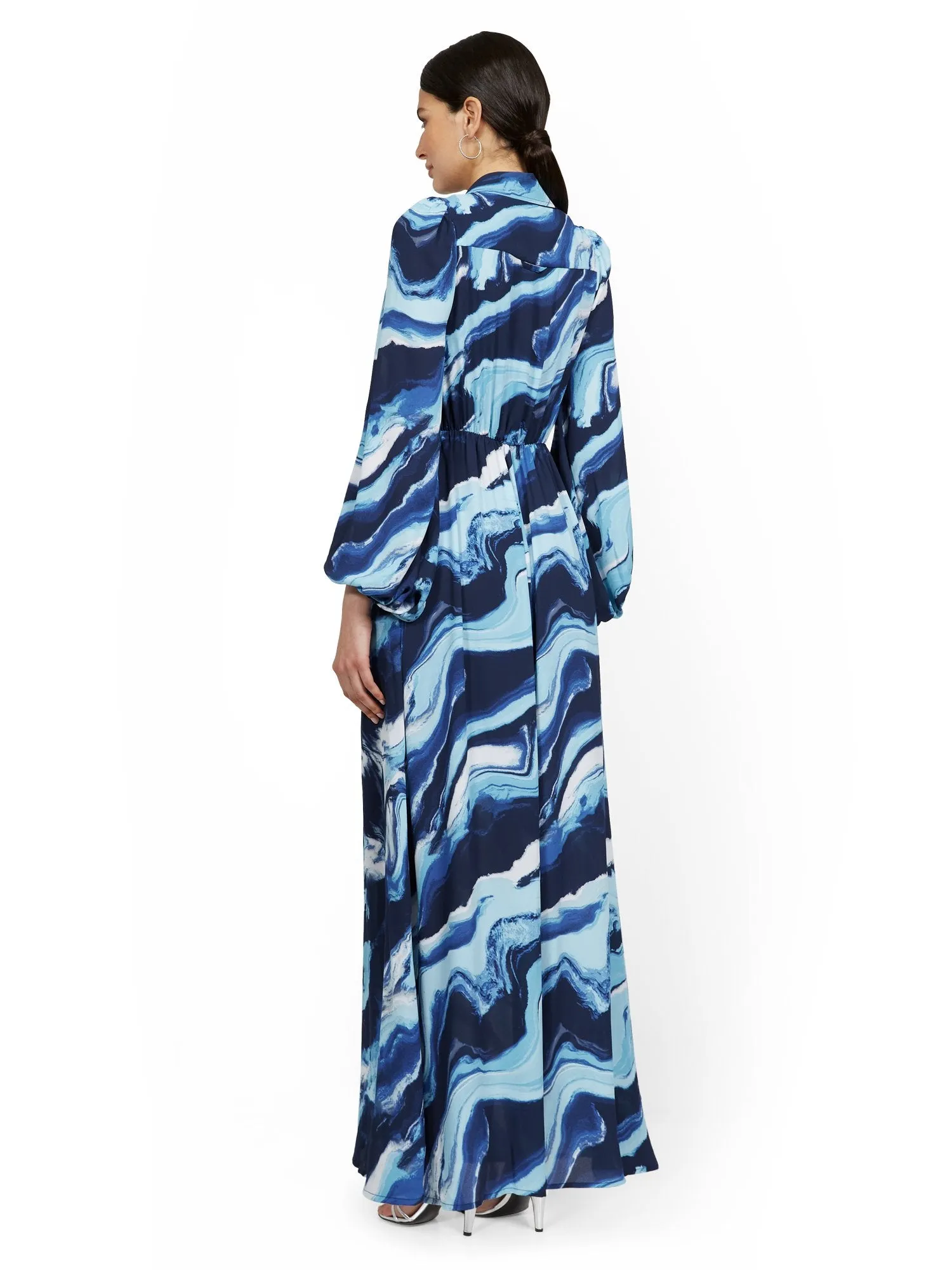 Petite Statement-Sleeve Twist-Front Maxi Shirtdress