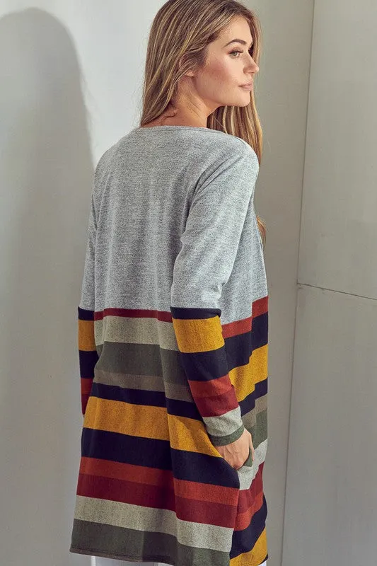 Plus Multi Stripe Brushed Hacci Open Cardigan