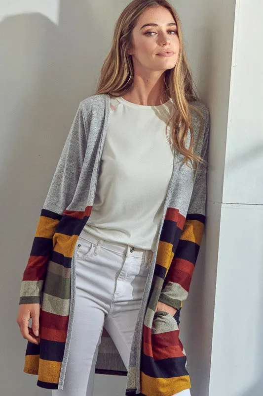 Plus Multi Stripe Brushed Hacci Open Cardigan