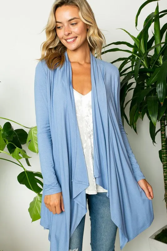 Plus Solid Jersey Cascade Cardigan