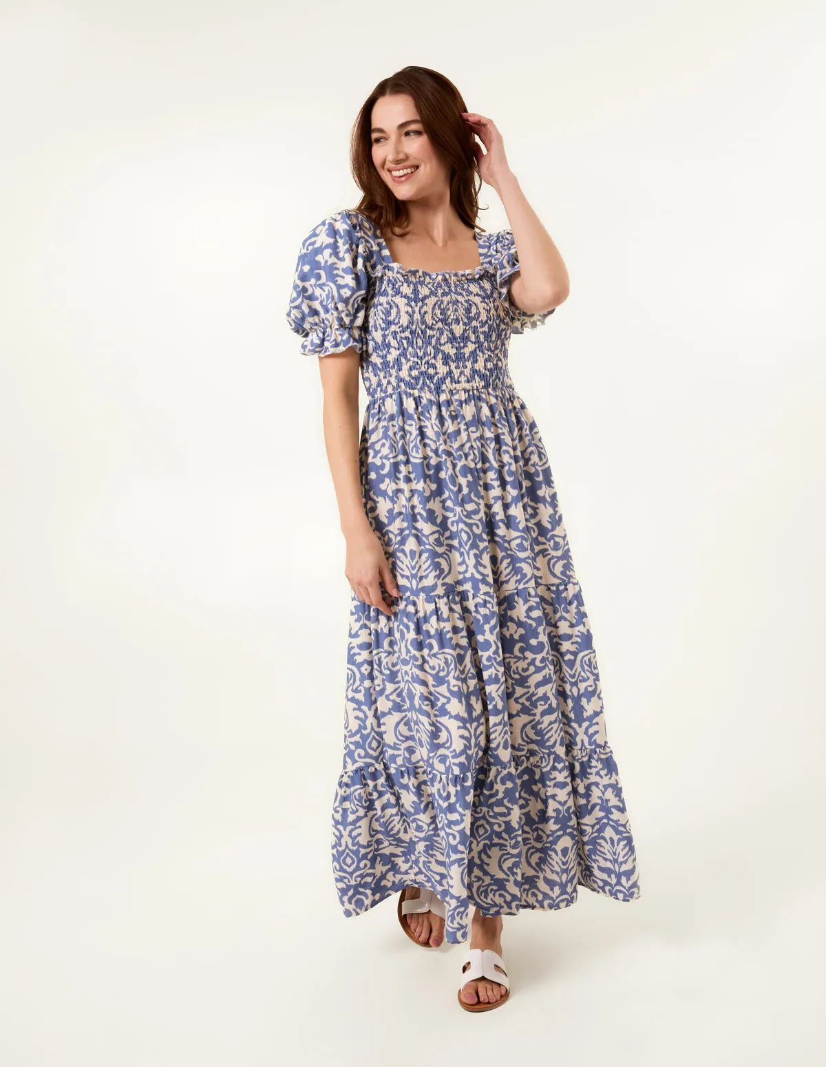 Puff Sleeve Square Neck Maxi Dress