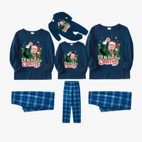 "I will be home for Christmas"Letter Printed Sky Blue Plaid Family Pajamas Sets