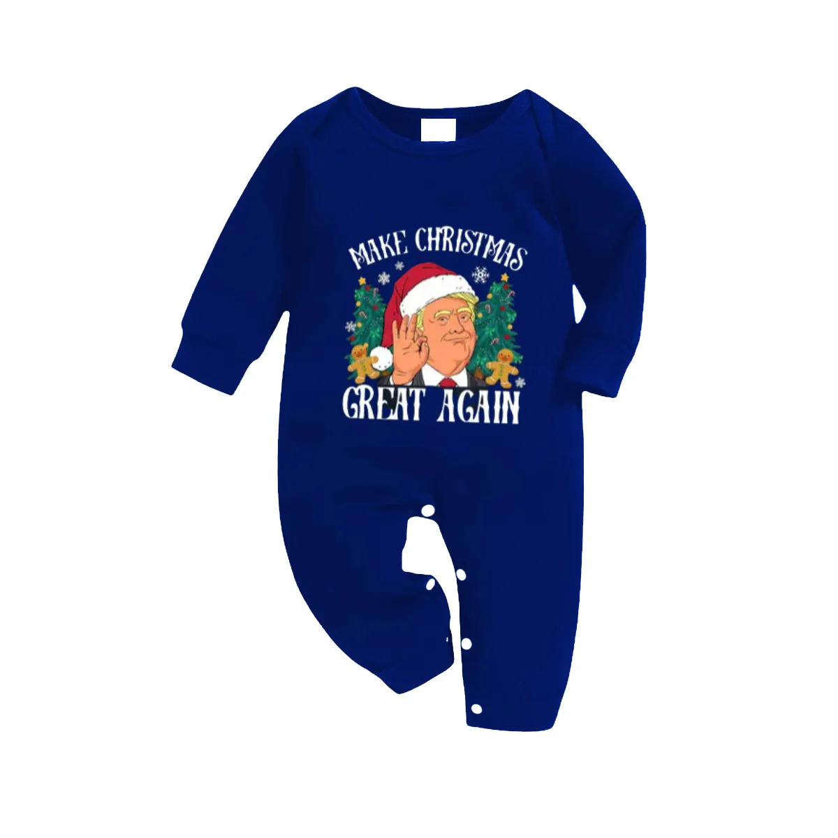 "MERRY CHRISTMAS GREAT AGAIN" Letter Printed Blue and White Plaid Family Pajamas Sets