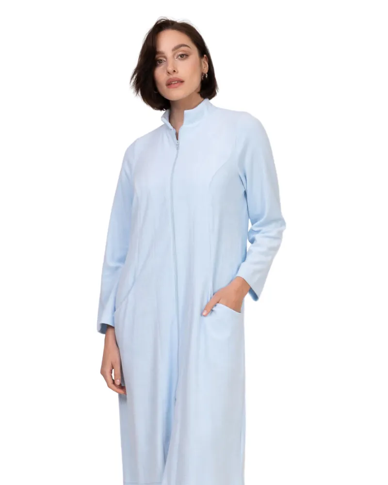 R04 Light Blue Zip Up Long Bath Robe