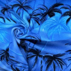 Royal | Palm Tree Stretch Terry Print Knit Fabric - SKU 6908 #u1