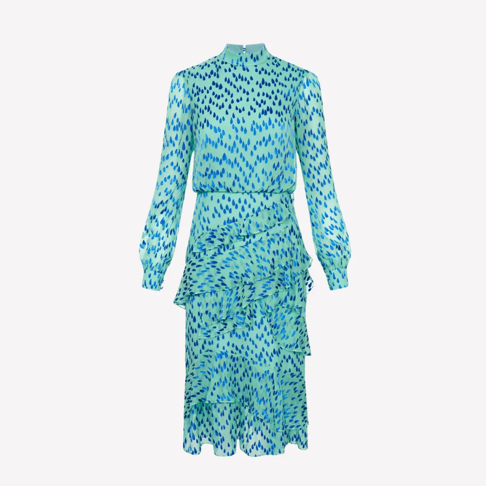 Saloni Isa Ruffle Dress - Mist Blue