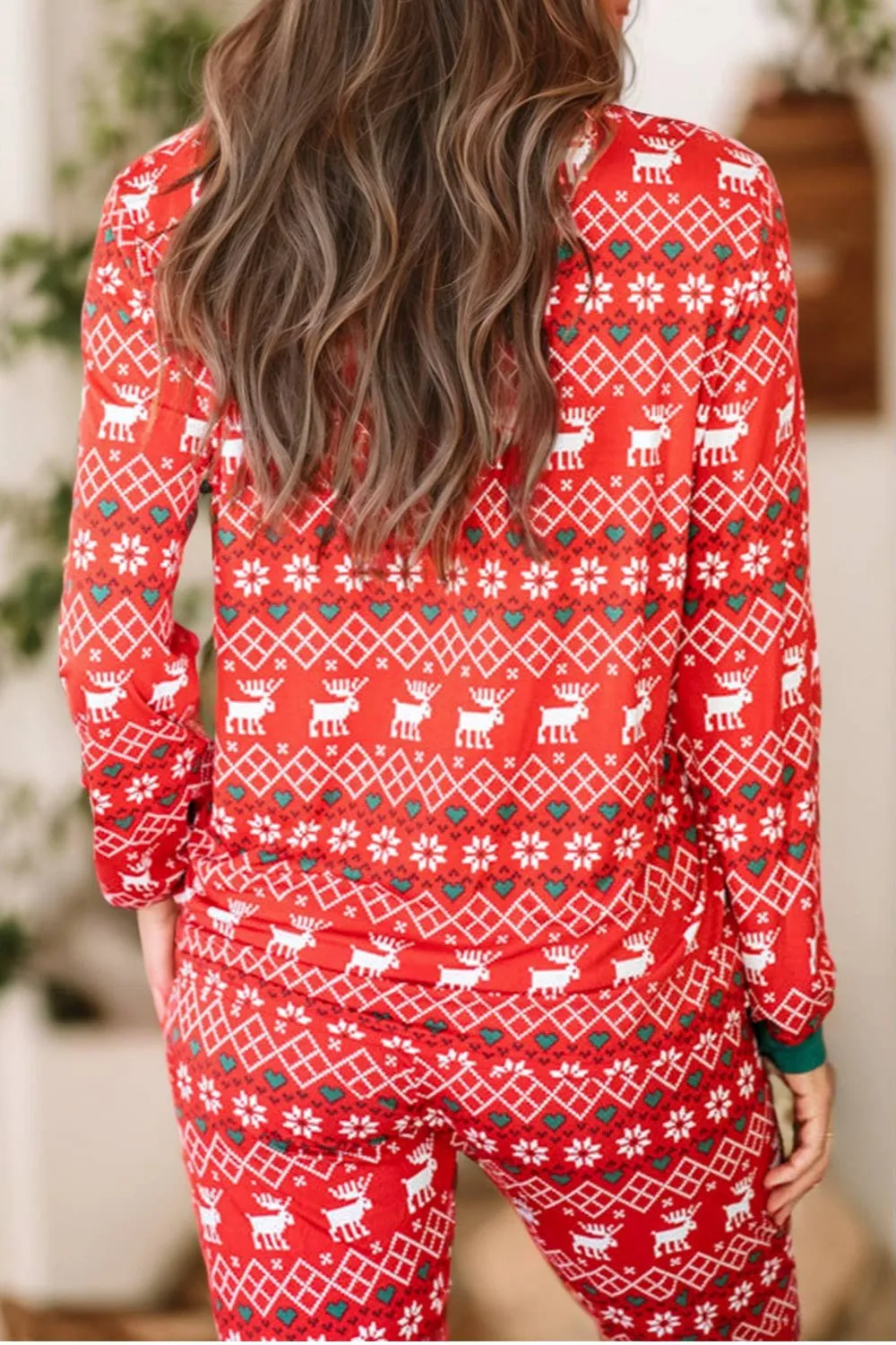 S&G Apparel Red Christmas Print Henley Top Pajama Set