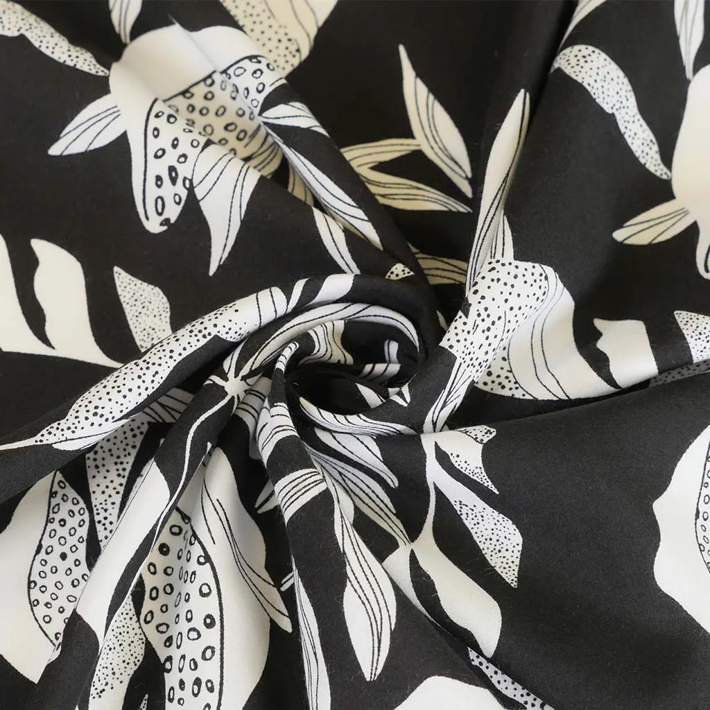 Sierra - Black Leaves Viscose Poplin Woven Fabric