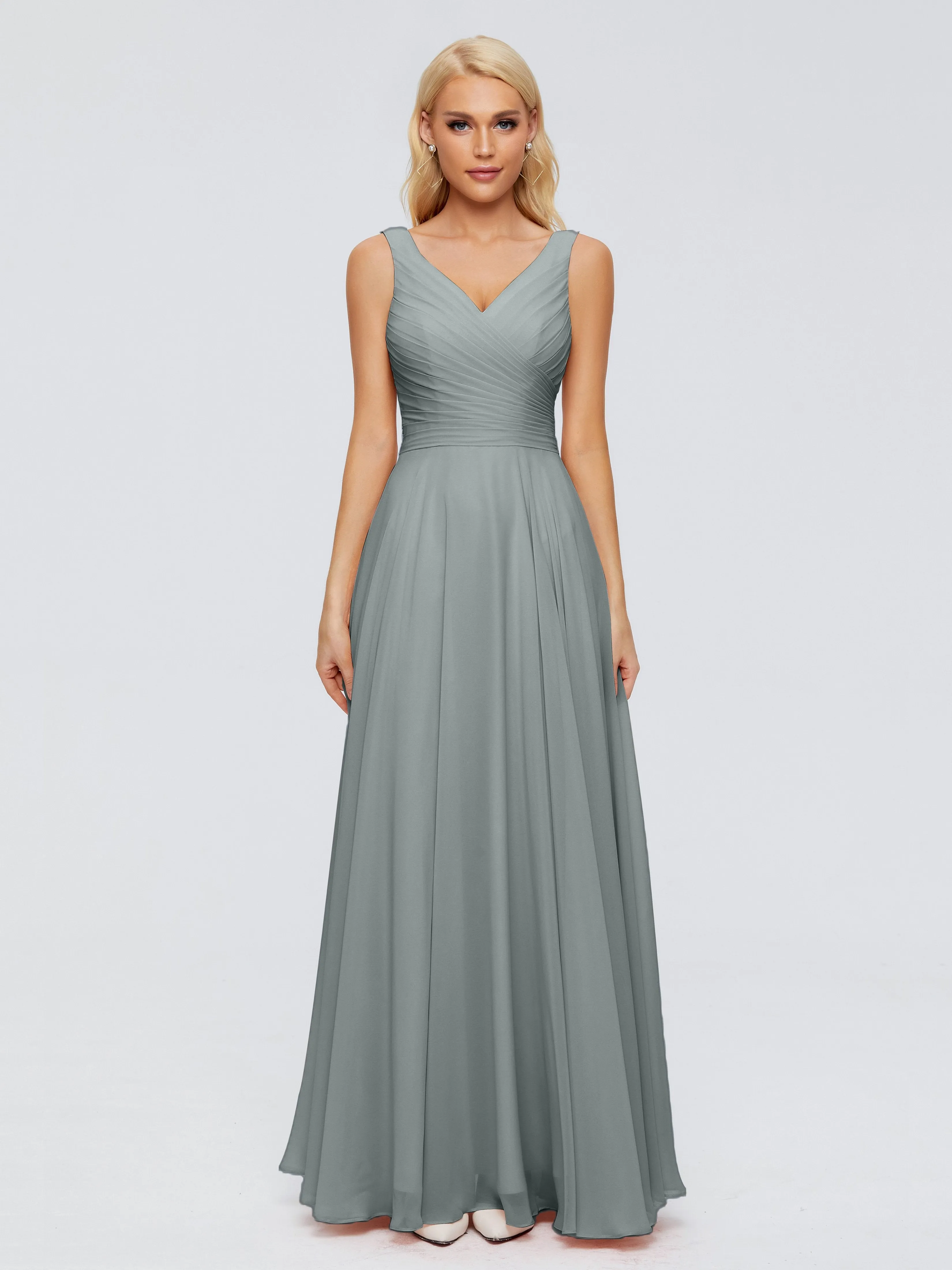 Steel Grey Bridesmaid Dress Ryleigh Flowy Chiffon Bridesmaid Dresses With Bow